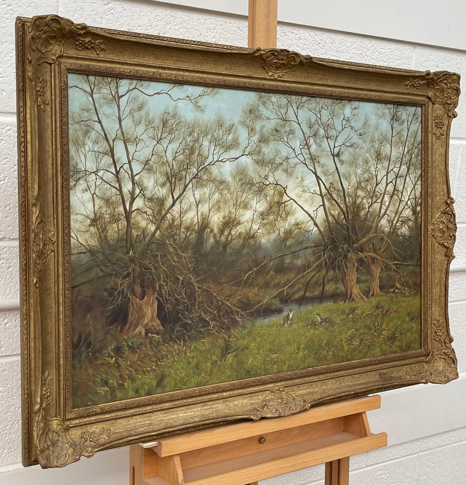 James Wright, Painting of the English Countryside with River Otters by Modern British Artist, 1990 C - 2