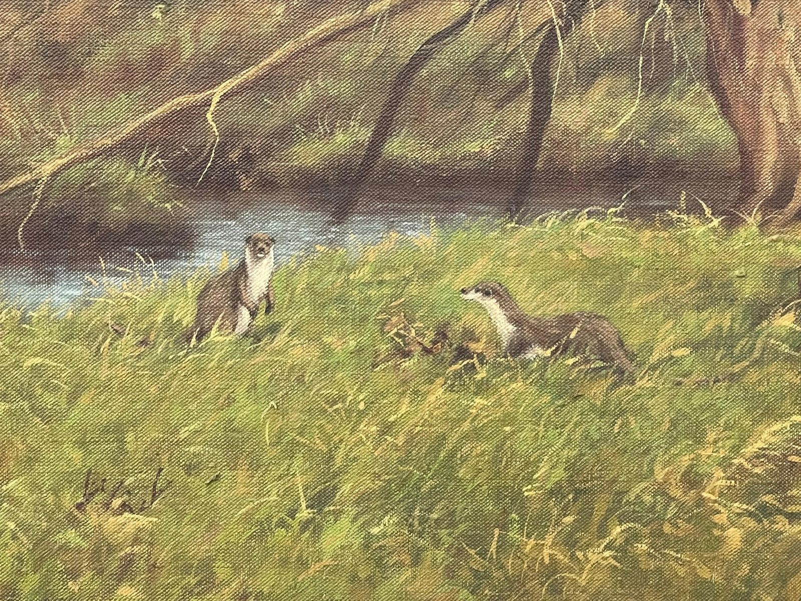 James Wright, Painting of the English Countryside with River Otters by Modern British Artist, 1990 C - 4