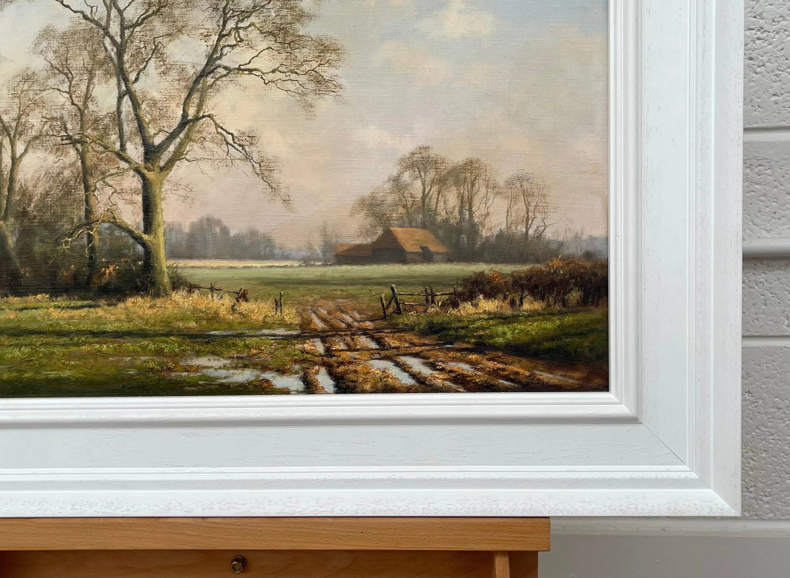 Oil Painting of Rural Winter Scene With Oak Trees in England by British Artist, 1995 Circa - 11