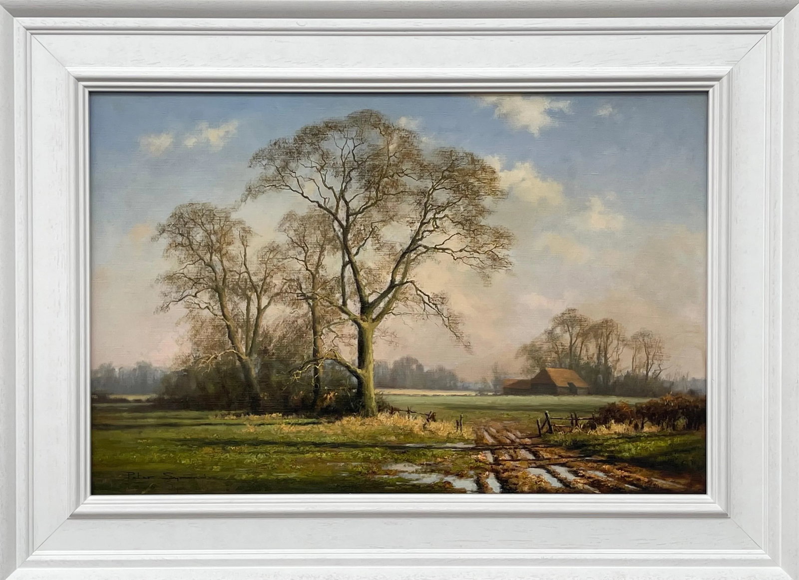 Oil Painting of Rural Winter Scene With Oak Trees in England by British Artist, 1995 Circa - 13