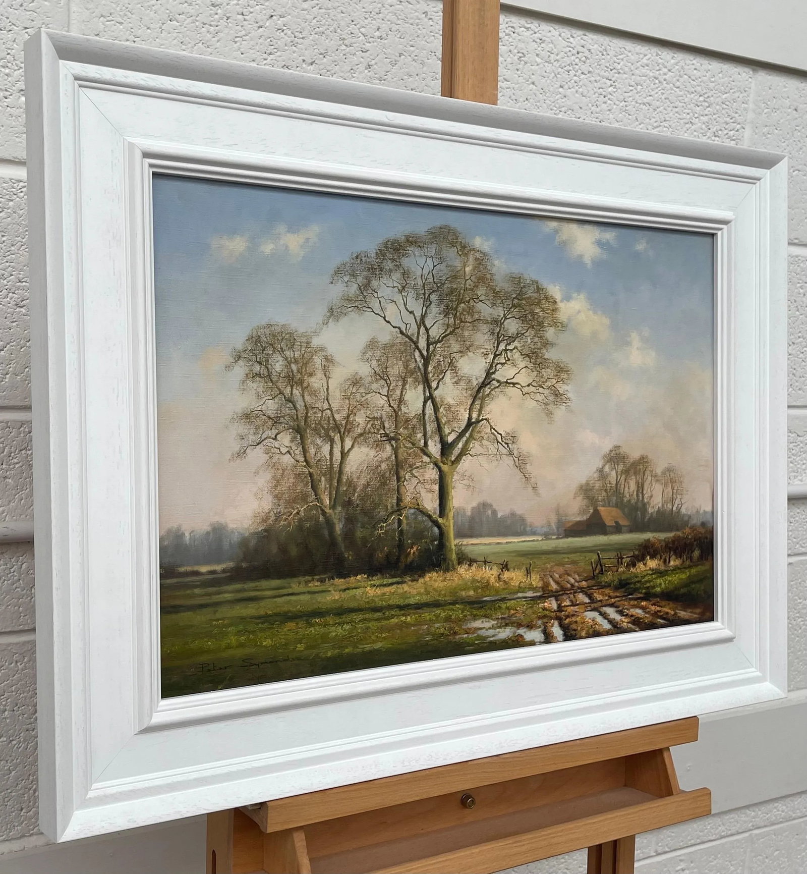 Oil Painting of Rural Winter Scene With Oak Trees in England by British Artist, 1995 Circa - 2