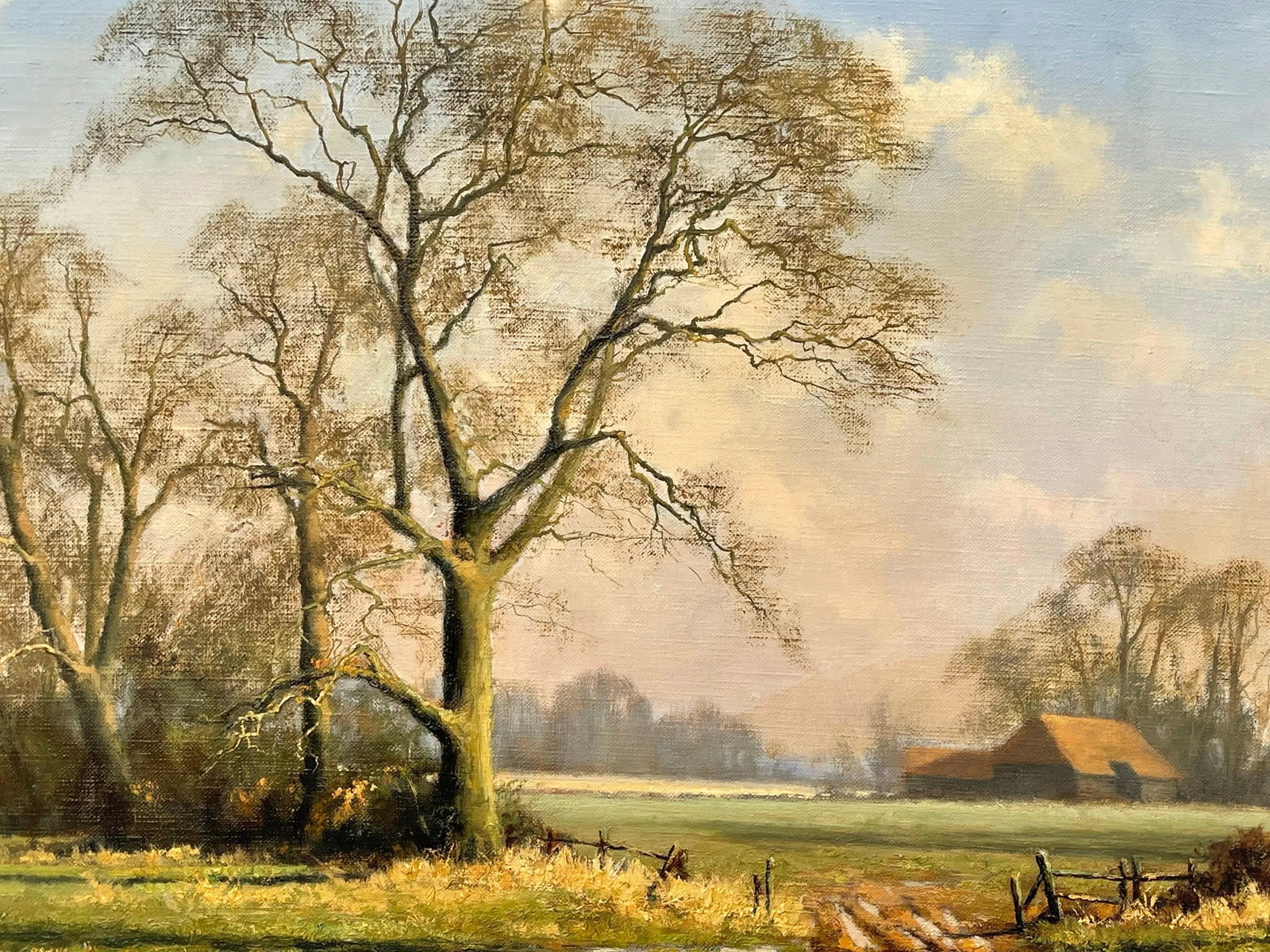 Oil Painting of Rural Winter Scene With Oak Trees in England by British Artist, 1995 Circa - 4