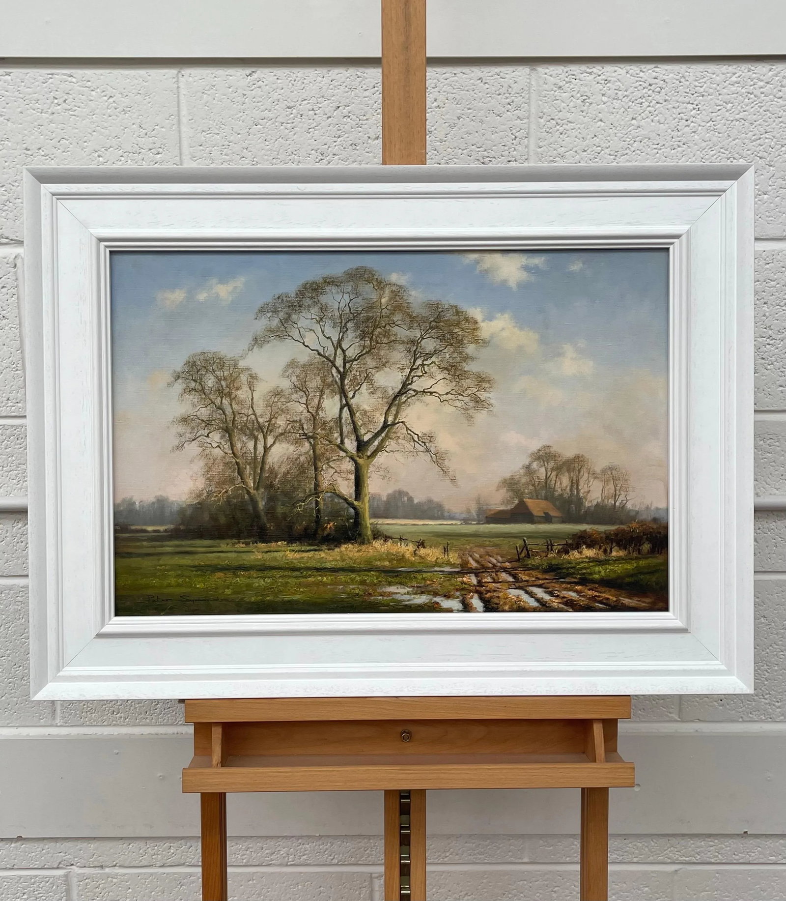Oil Painting of Rural Winter Scene With Oak Trees in England by British Artist, 1995 Circa - 6