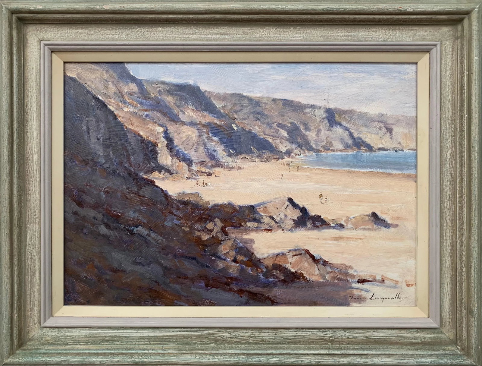 Vintage Oil Painting of Landscape Seascape of the Little Bay in Jersey by British Artist, 1990 Circa - 13