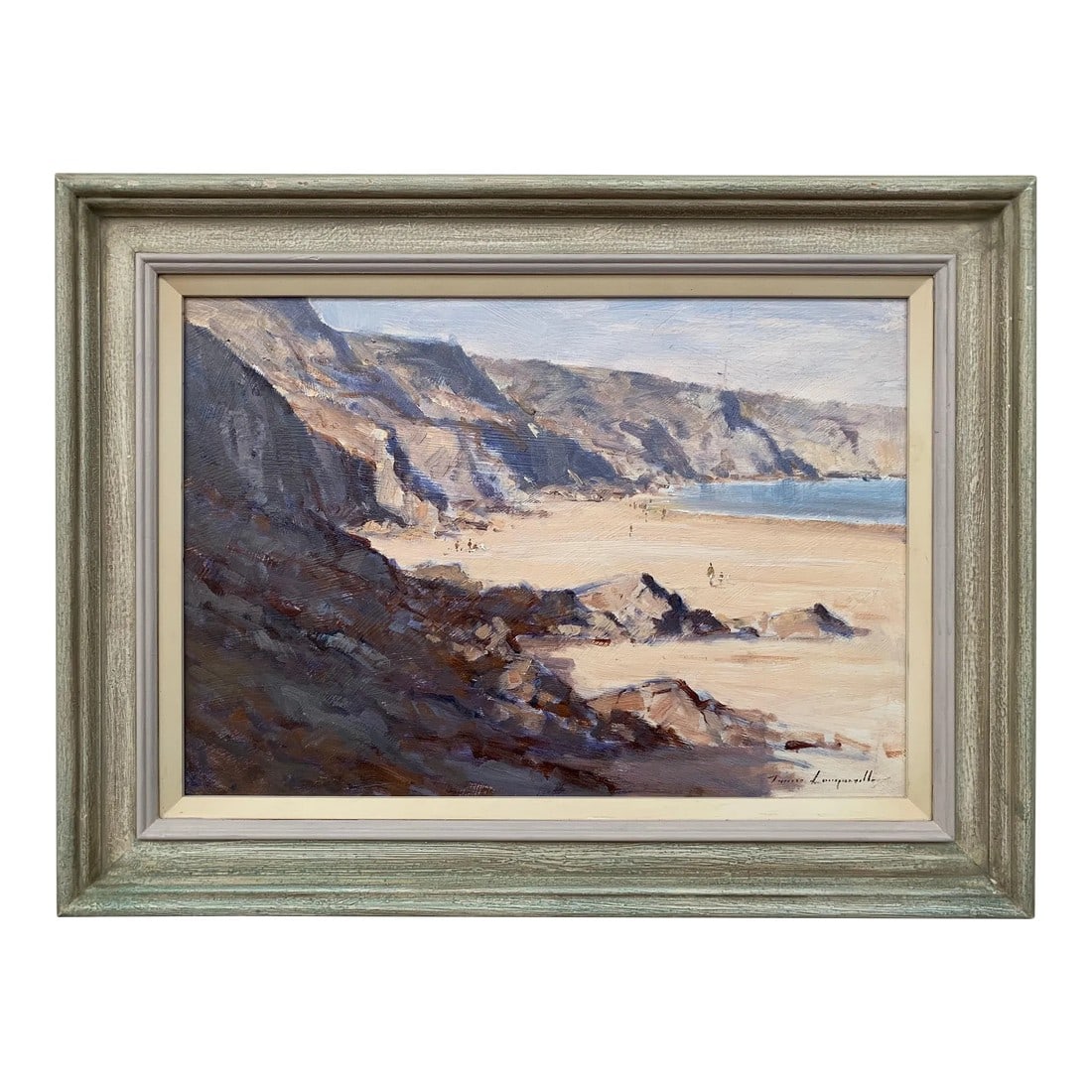 Vintage Oil Painting of Landscape Seascape of the Little Bay in Jersey by British Artist, 1990 Circa (1 of 13)