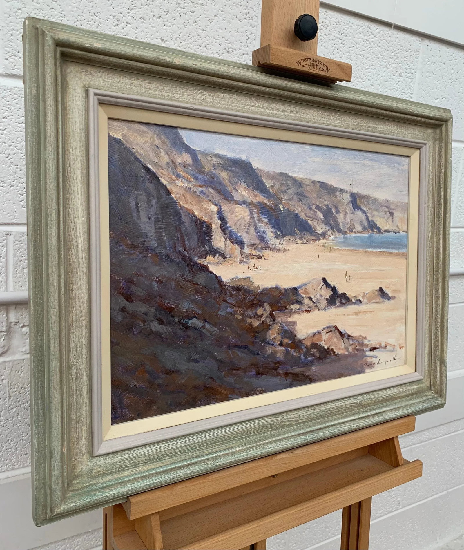 Vintage Oil Painting of Landscape Seascape of the Little Bay in Jersey by British Artist, 1990 Circa - 2