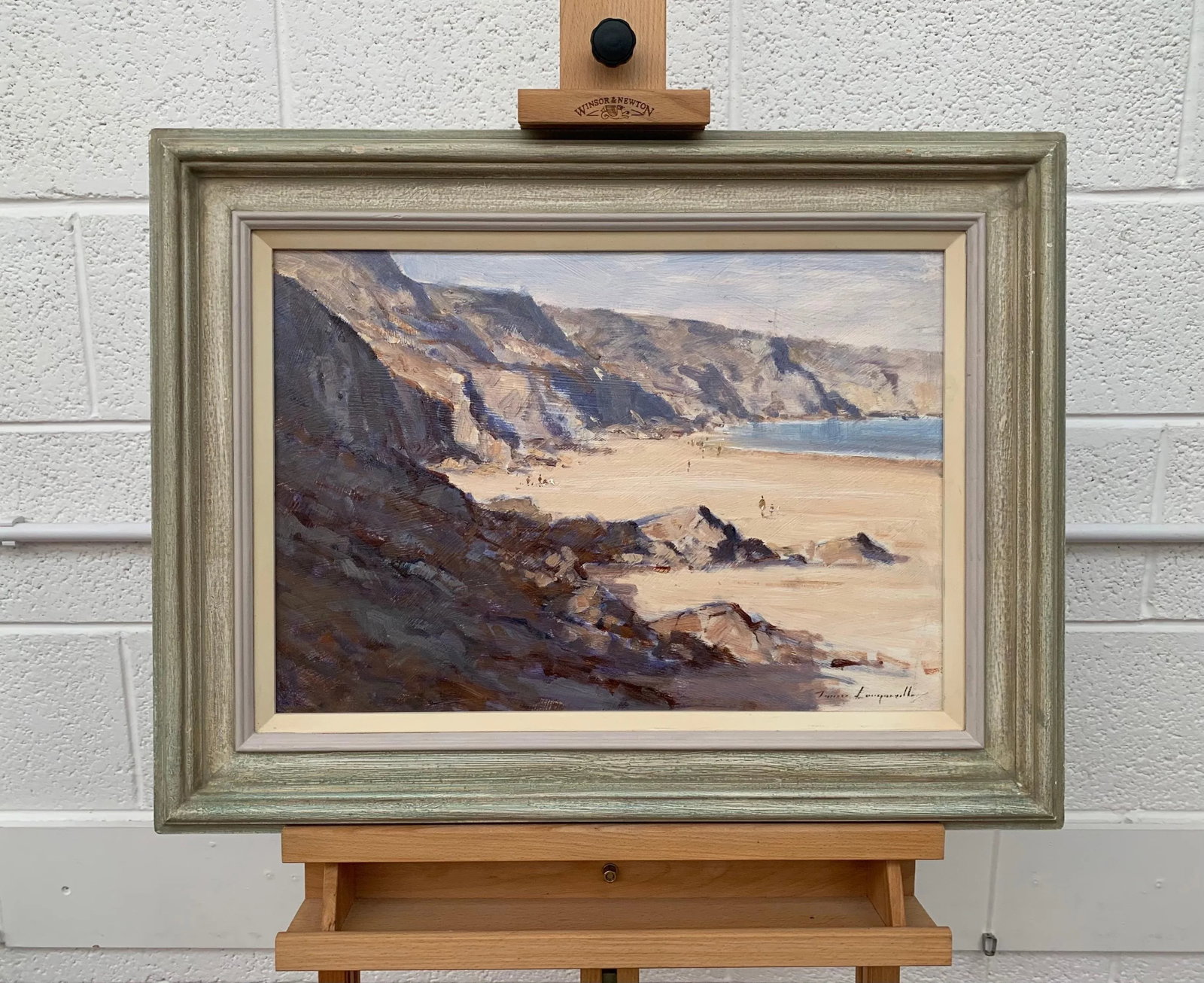 Vintage Oil Painting of Landscape Seascape of the Little Bay in Jersey by British Artist, 1990 Circa - 6