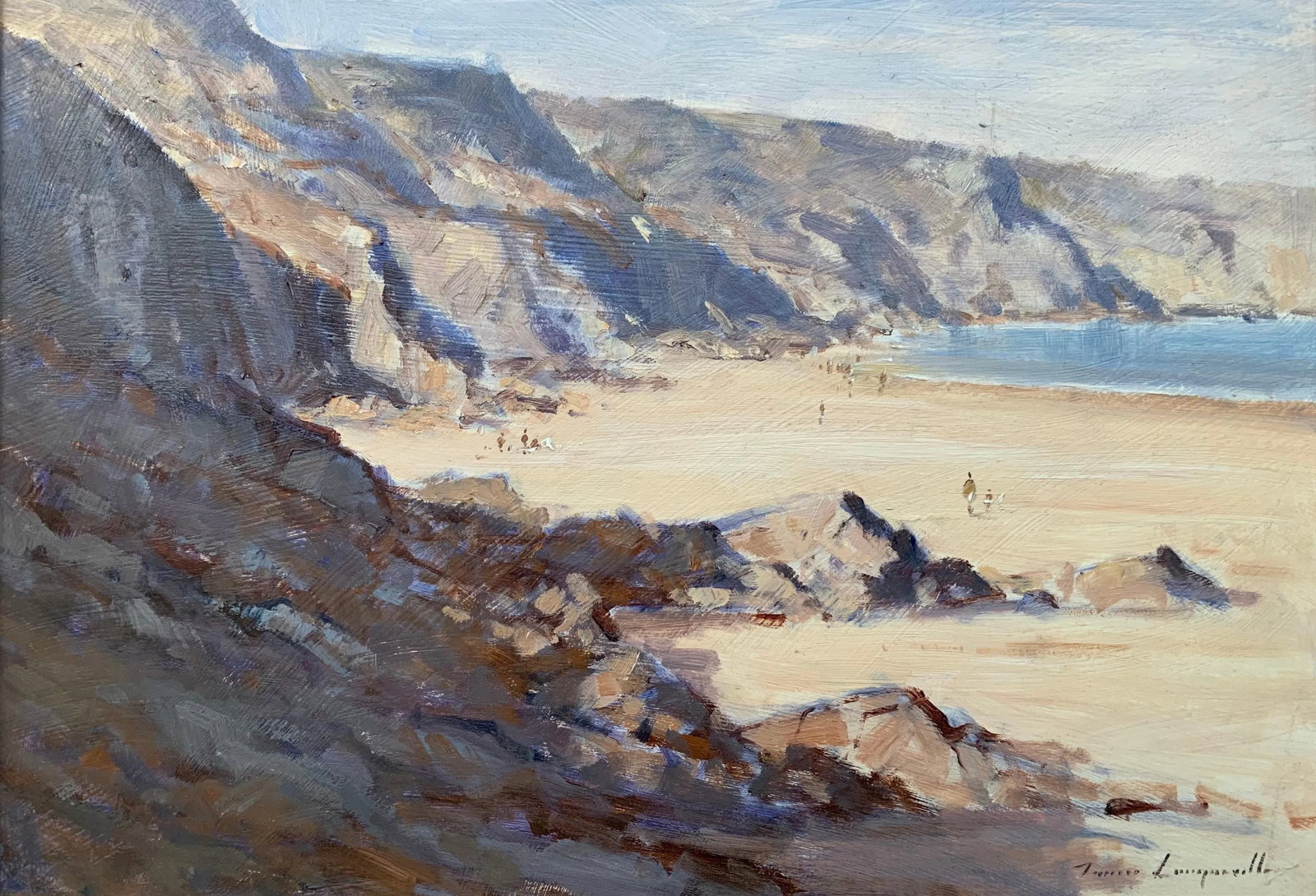 Vintage Oil Painting of Landscape Seascape of the Little Bay in Jersey by British Artist, 1990 Circa - 8