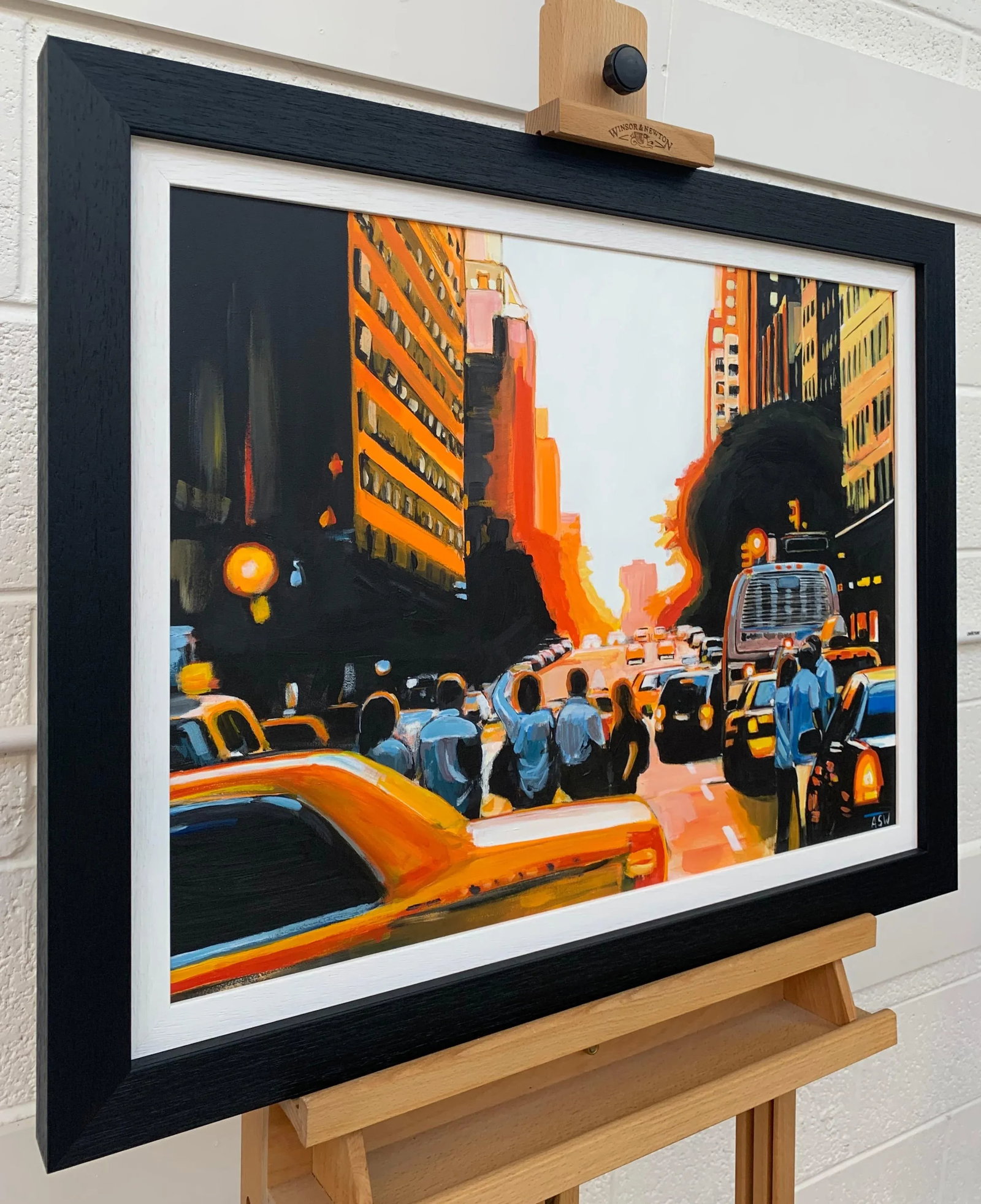 Figures at Manhattan Henge Sunset New York City by Leading British Urban Artist, 2014 - 10