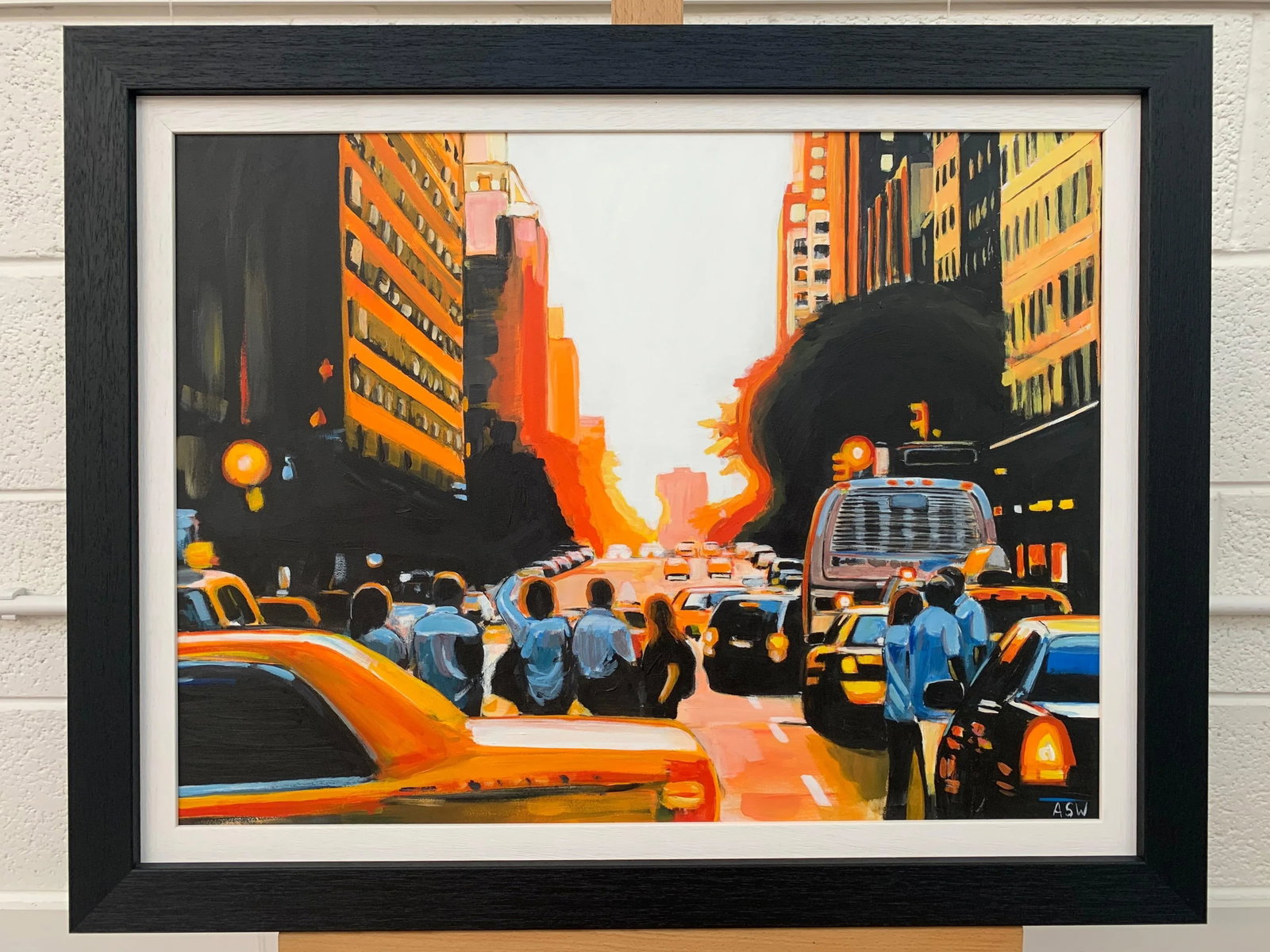 Figures at Manhattan Henge Sunset New York City by Leading British Urban Artist, 2014 - 11