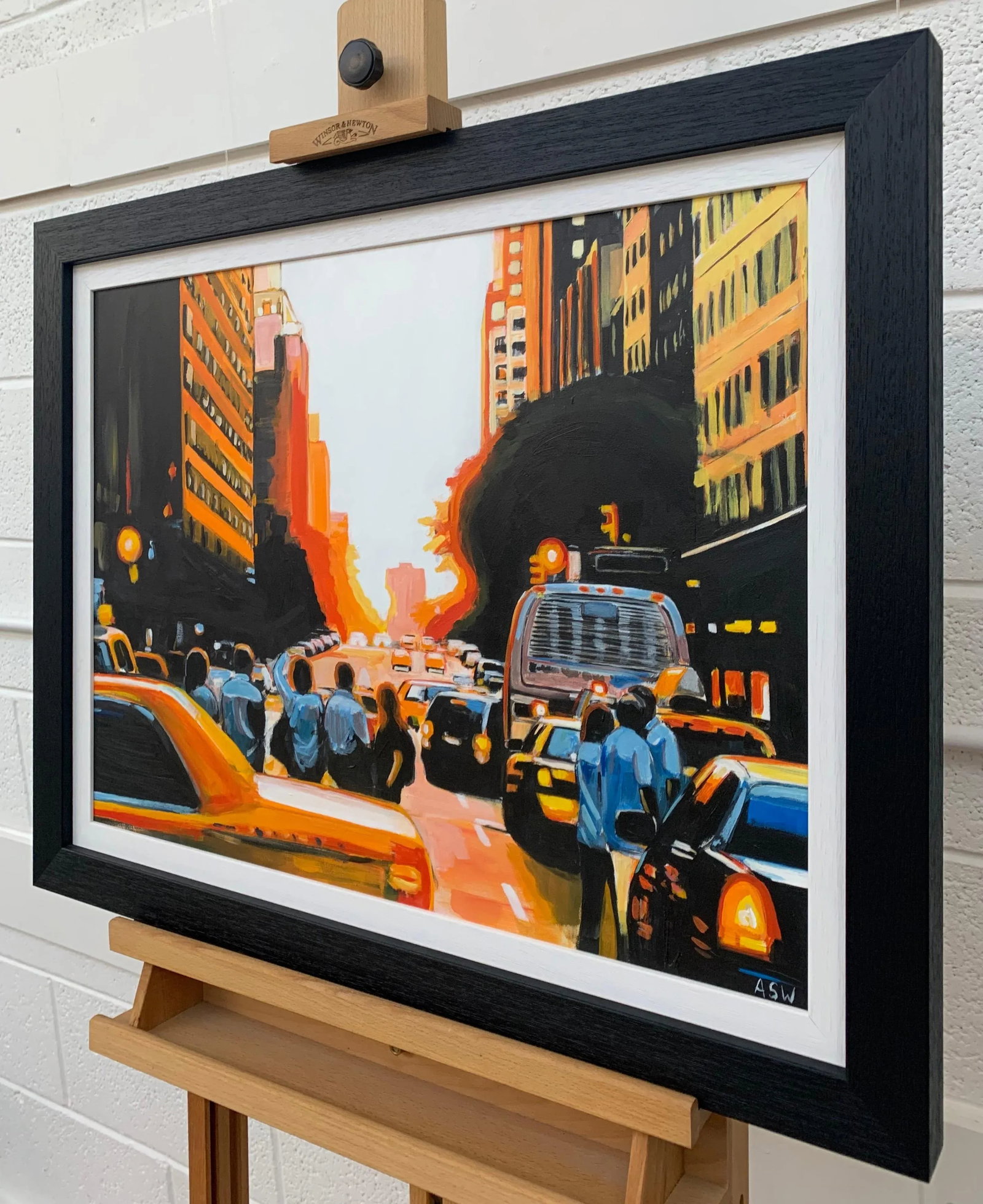 Figures at Manhattan Henge Sunset New York City by Leading British Urban Artist, 2014 - 12