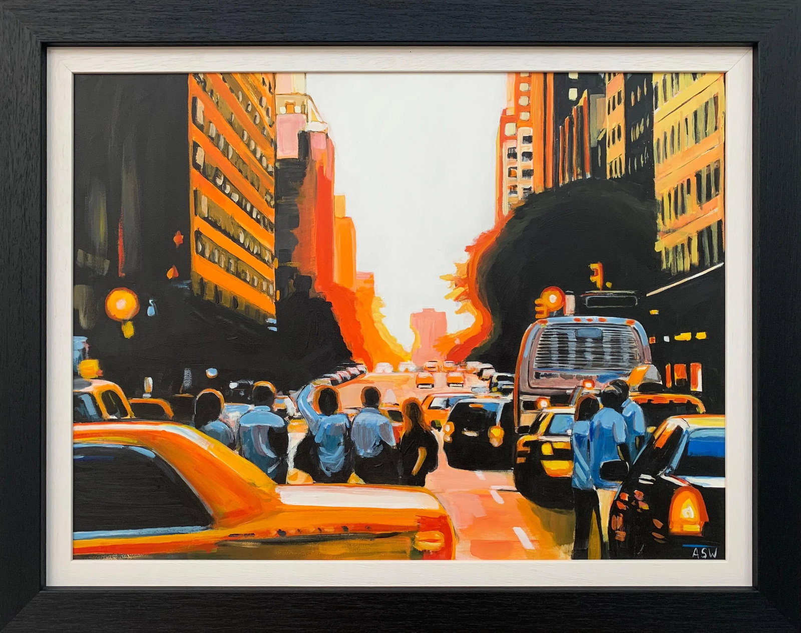 Figures at Manhattan Henge Sunset New York City by Leading British Urban Artist, 2014 - 13