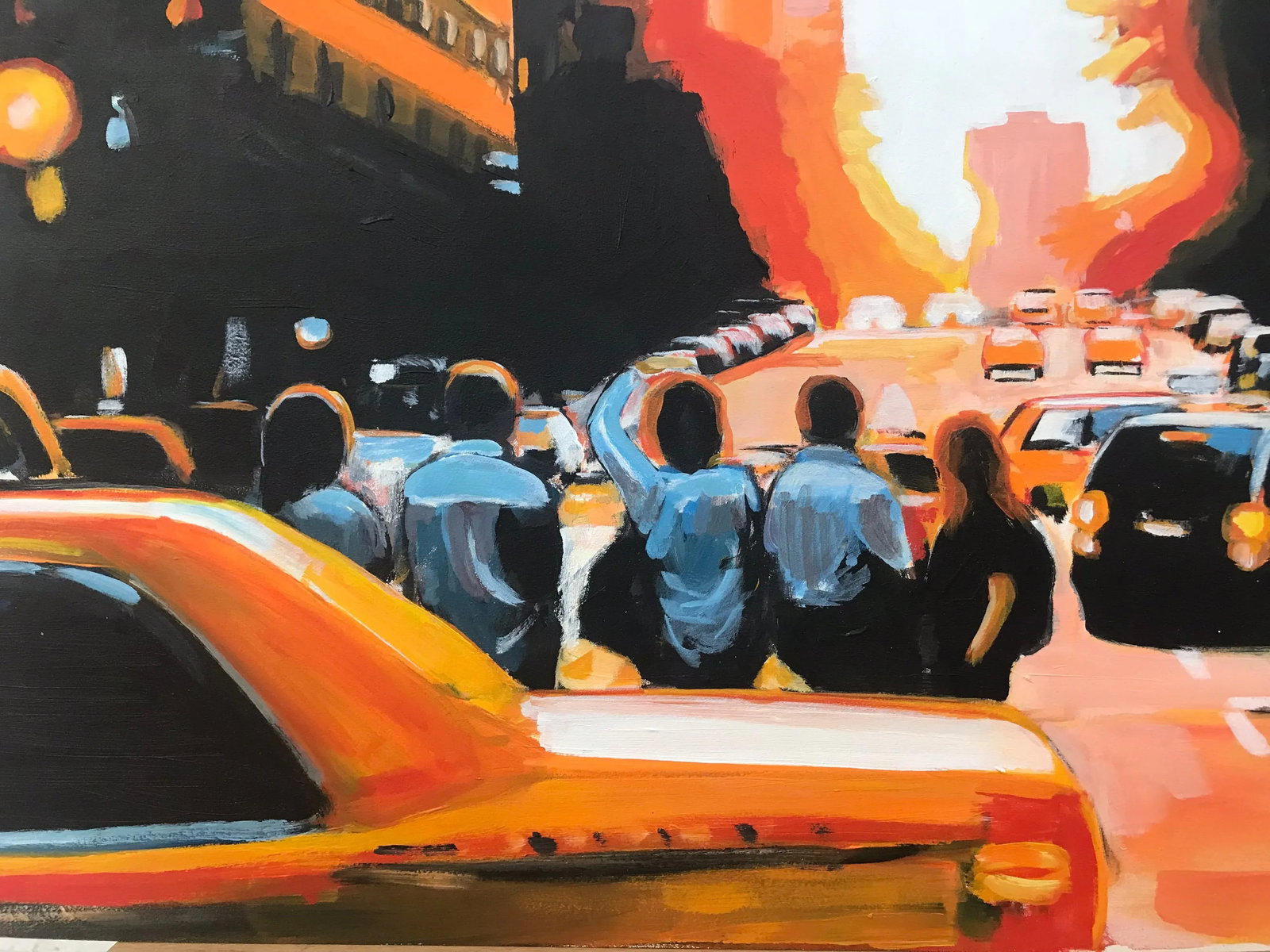 Figures at Manhattan Henge Sunset New York City by Leading British Urban Artist, 2014 - 3