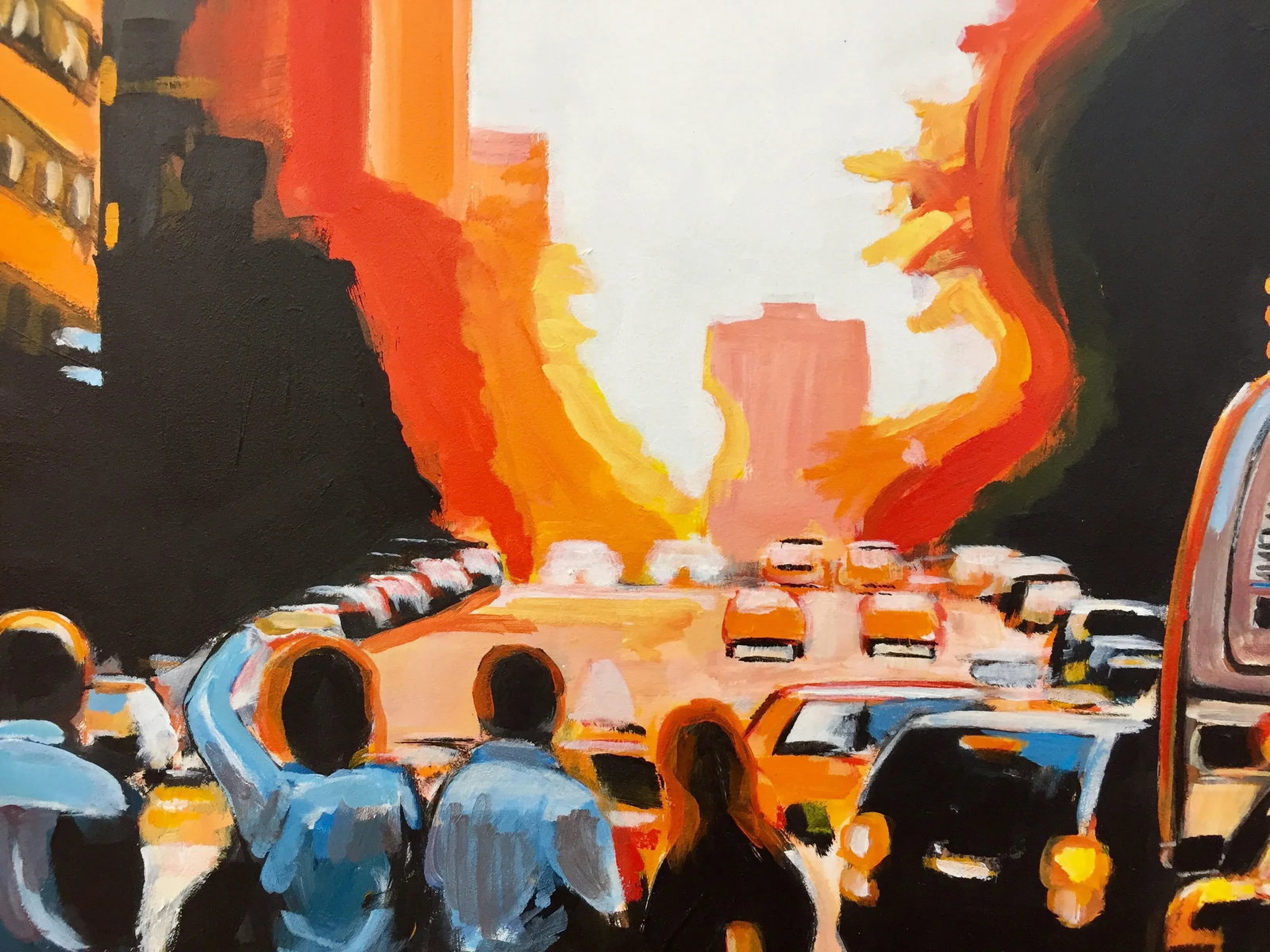 Figures at Manhattan Henge Sunset New York City by Leading British Urban Artist, 2014 - 4