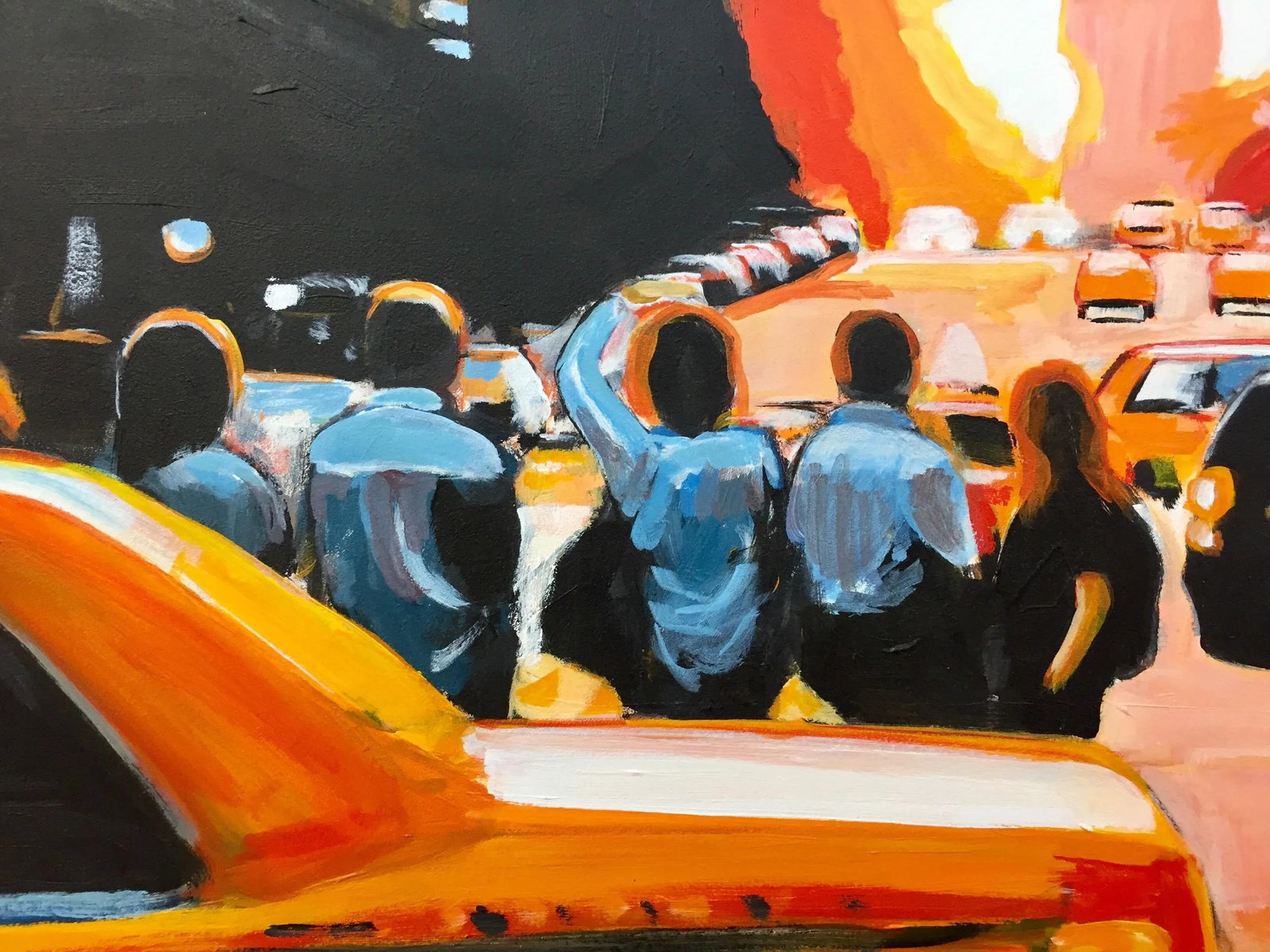 Figures at Manhattan Henge Sunset New York City by Leading British Urban Artist, 2014 - 5