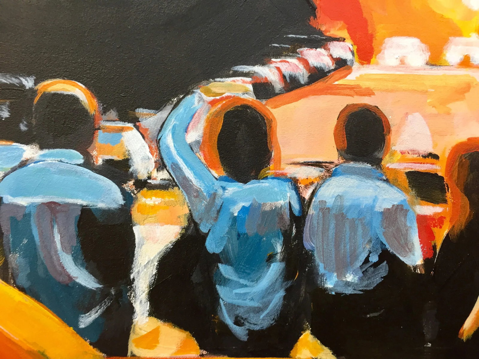 Figures at Manhattan Henge Sunset New York City by Leading British Urban Artist, 2014 - 6