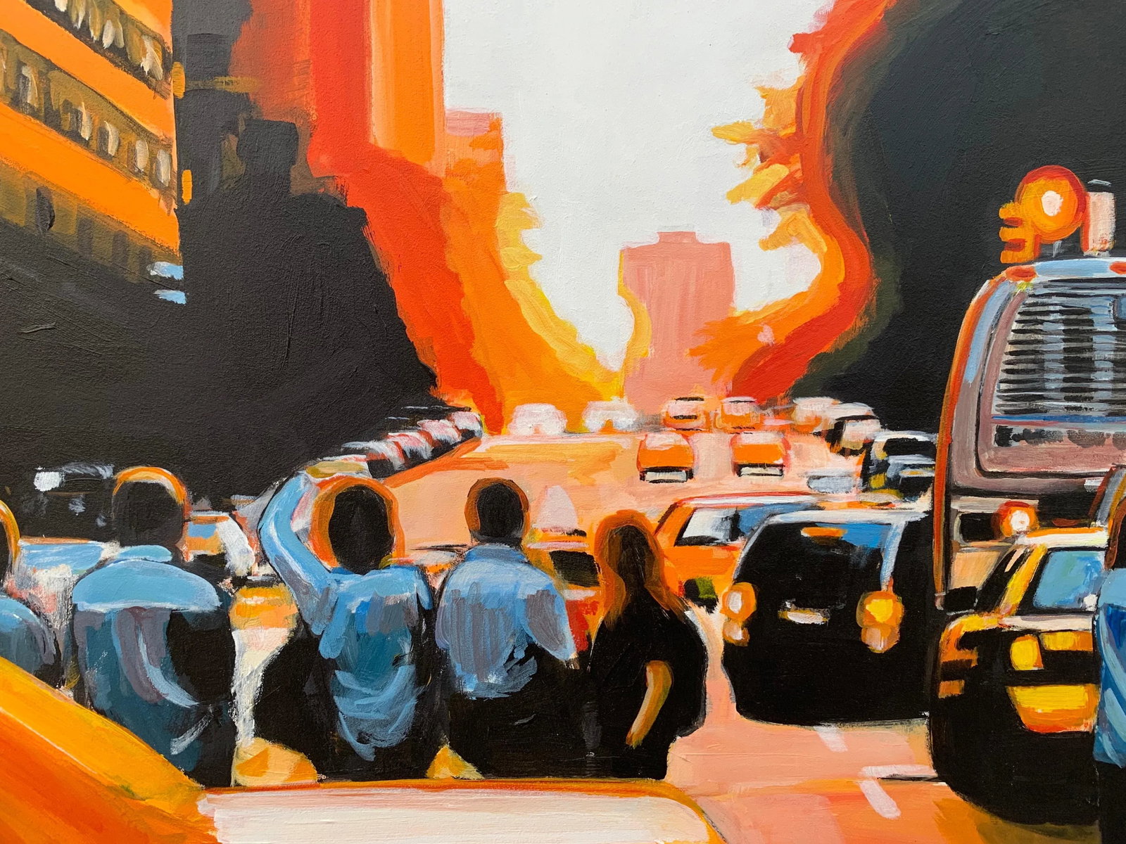 Figures at Manhattan Henge Sunset New York City by Leading British Urban Artist, 2014 - 8