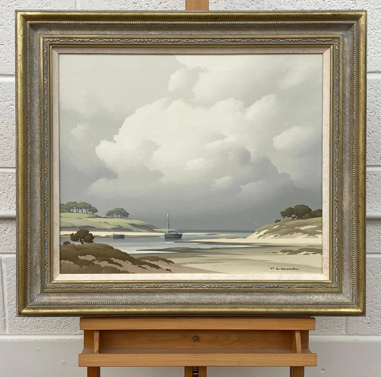 Pierre de Clausade, Coastal Seascape Landscape Painting with Boats by 20th Century French Artist, 19 - 12