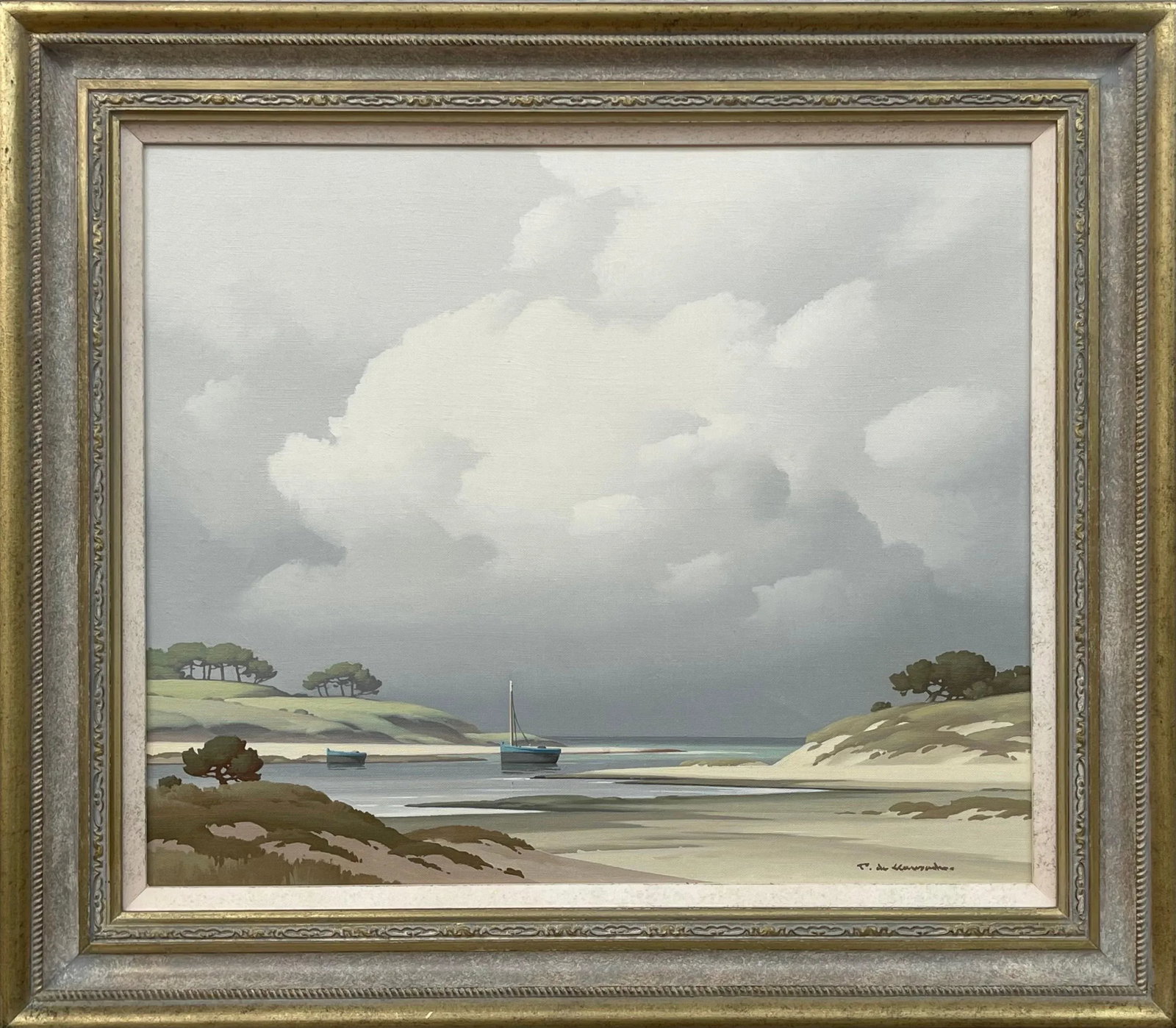 Pierre de Clausade, Coastal Seascape Landscape Painting with Boats by 20th Century French Artist, 19 - 13