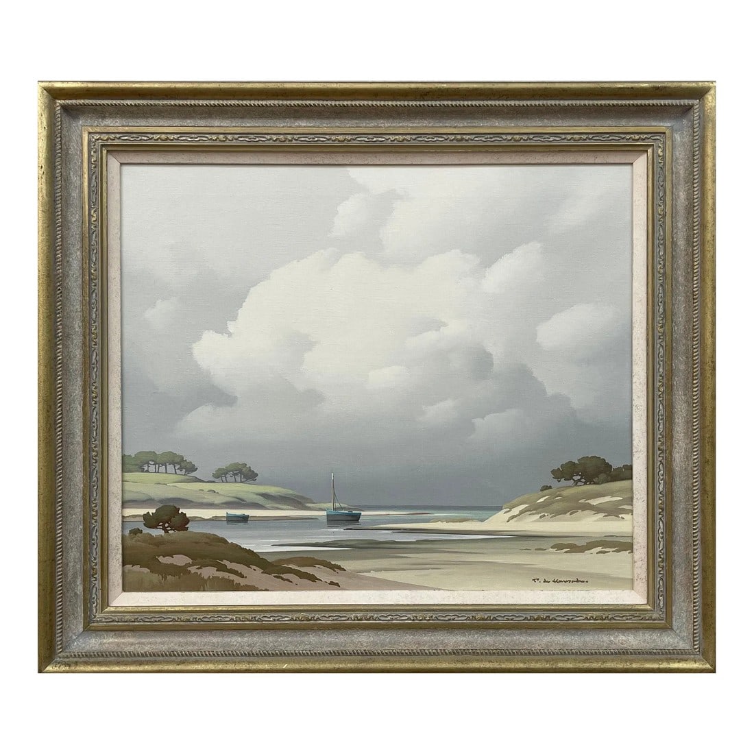 Pierre de Clausade, Coastal Seascape Landscape Painting with Boats by 20th Century French Artist, 19 (1 of 13)