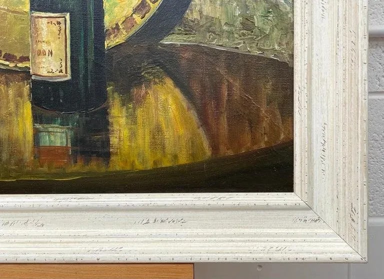 Vintage Champagne Bottle With Grapes Still Life Oil Painting by 20th Century Artist, 1985 Circa - 10
