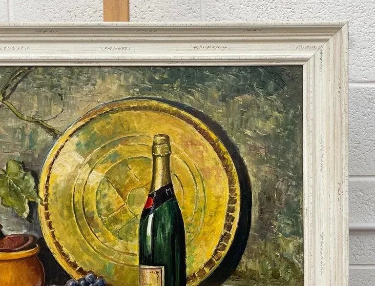 Vintage Champagne Bottle With Grapes Still Life Oil Painting by 20th Century Artist, 1985 Circa - 11