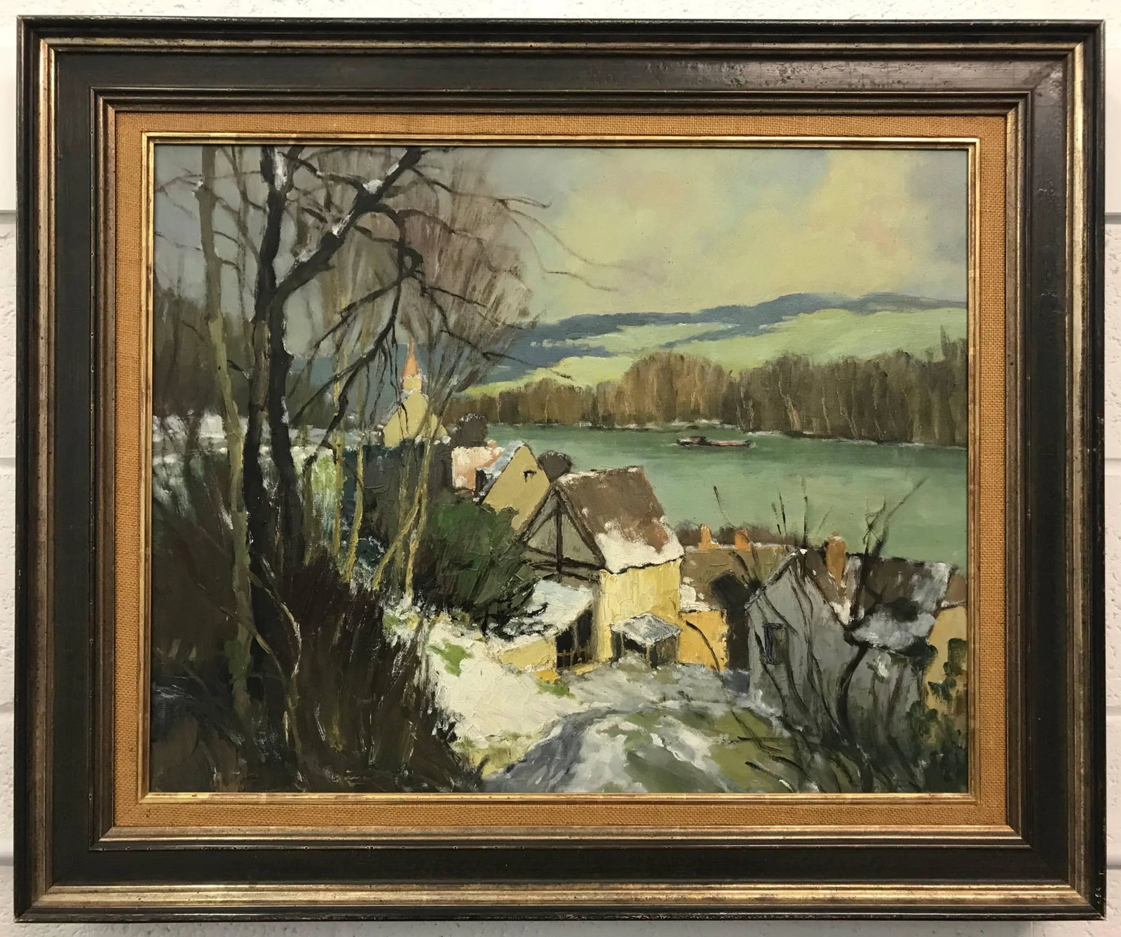 Georges Charles Robin, Port-Villez Neige Original French Landscape Impressionistic Riverscape Painti - 6