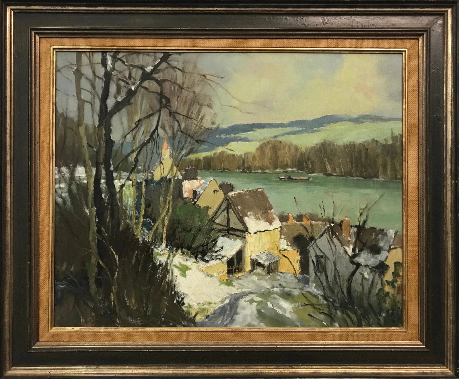 Georges Charles Robin, Port-Villez Neige Original French Landscape Impressionistic Riverscape Painti - 7