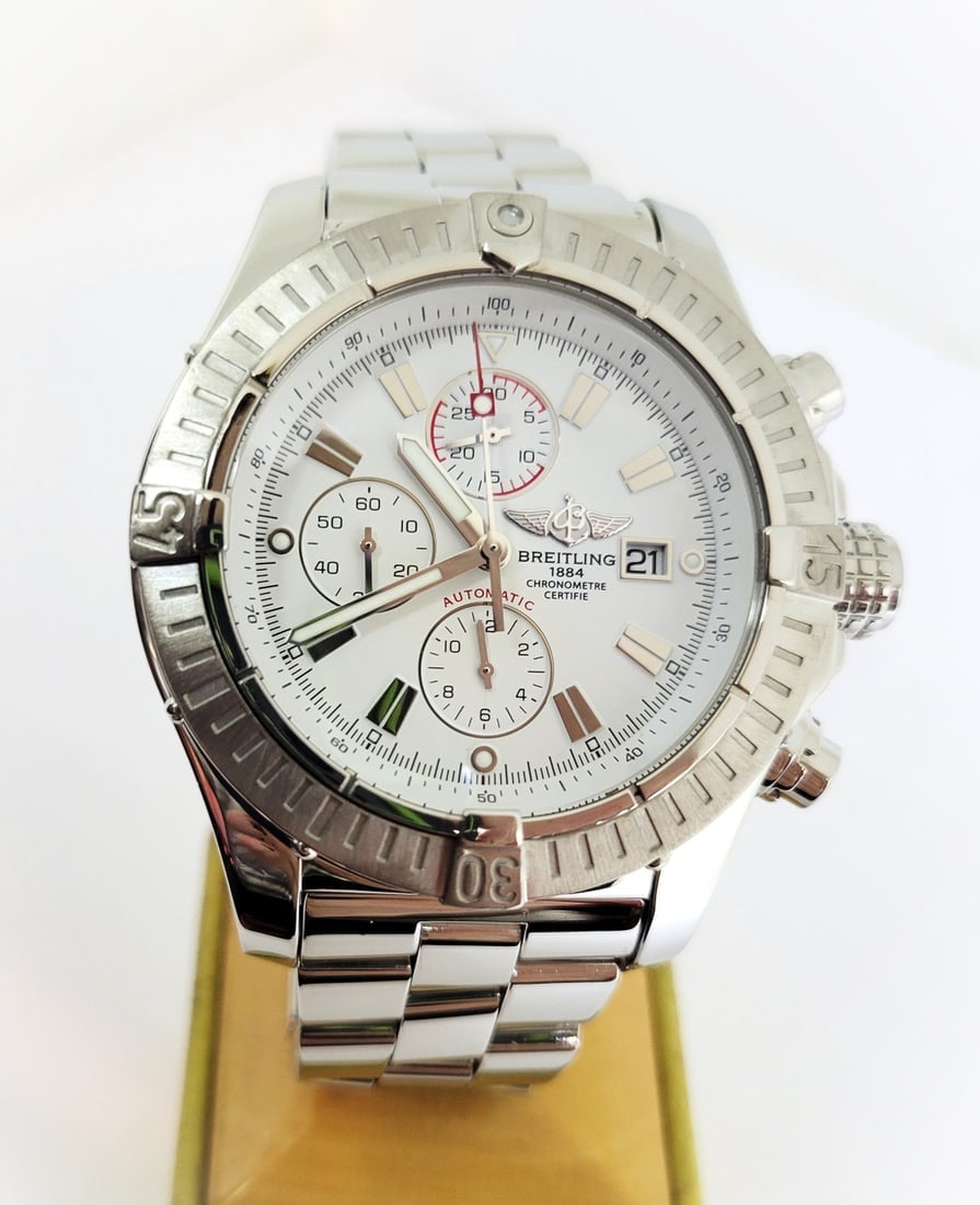 Mensl S/Steel BREITLING SUPER AVENGER Chronograph Automatic Watch A13370 EXLNT (1 of 11)