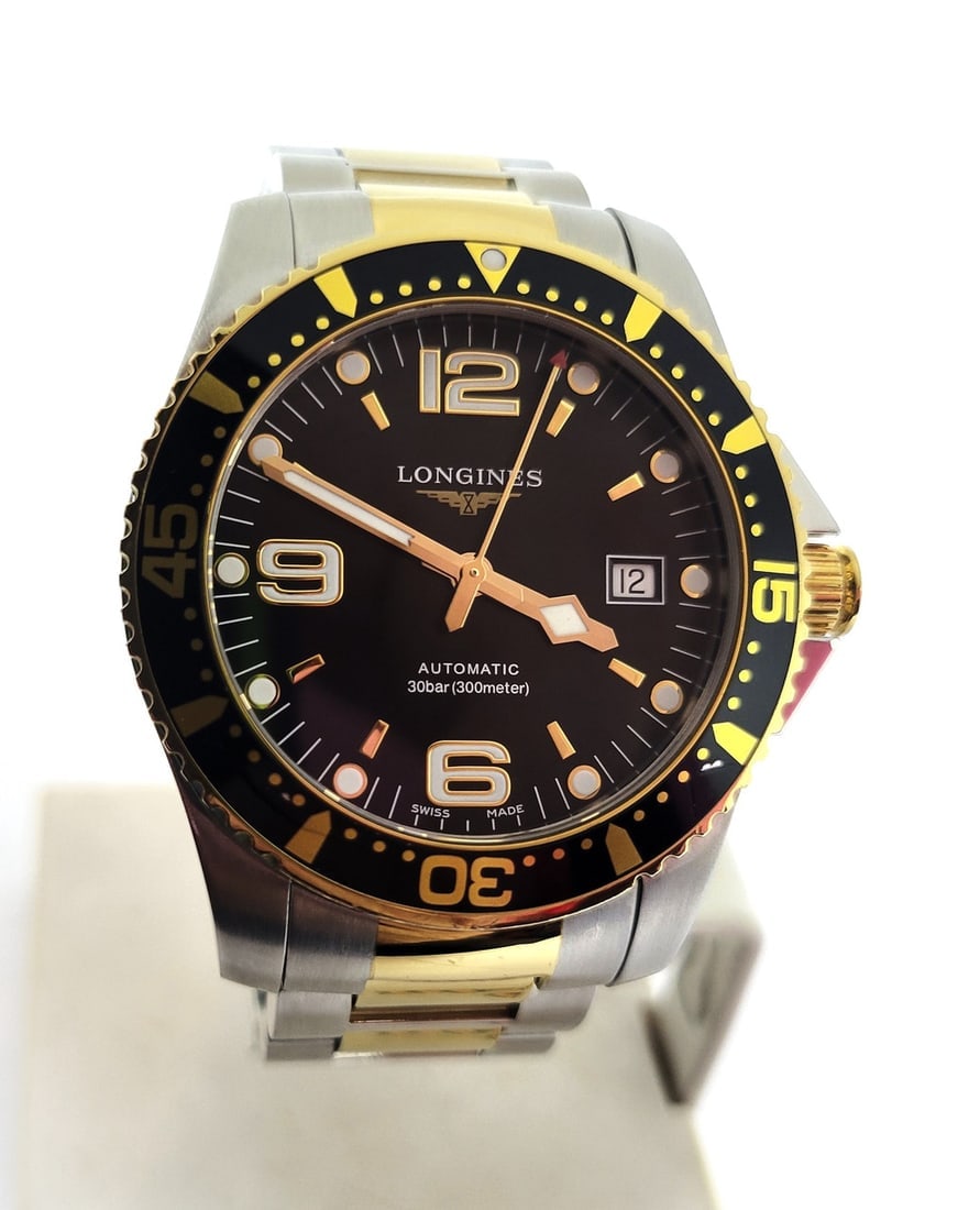 Mens Two Tone S/Steel LONGINES Hydro Conquest Automatic Black Dial Watch L3.742.3 (1 of 12)