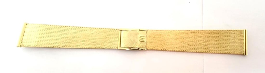 NOS SOLID 14k Yellow GOLD Watch Bracelet to fit 18 mm Logs* EXLNT 34.6 grams: NOS SOLID 14k Yellow GOLD Watch Bracelet to fit 18 mm Logs* EXLNT 34.6 grams?? * Solid 14k yellow gold mesh bracelet in 18 mm width * Total length of bracelet in closed position (last pin) is 6 1/4 in