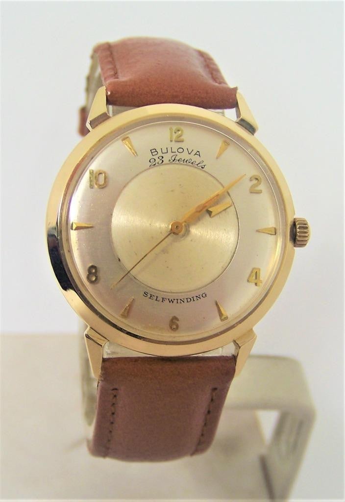 Vintage Solid 14k BULOVA MYSTRY DIAL Mens Automatic Watch Cal 10BZAC c.1959: Vintage Solid 14k BULOVA MYSTERY DIAL Mens Automatic Watch Cal 10BZAC c.1959* EXLNT* SERVICED? This Men's BULOVA watch is USA made Great present for someone you love or yourself! Great present for vin