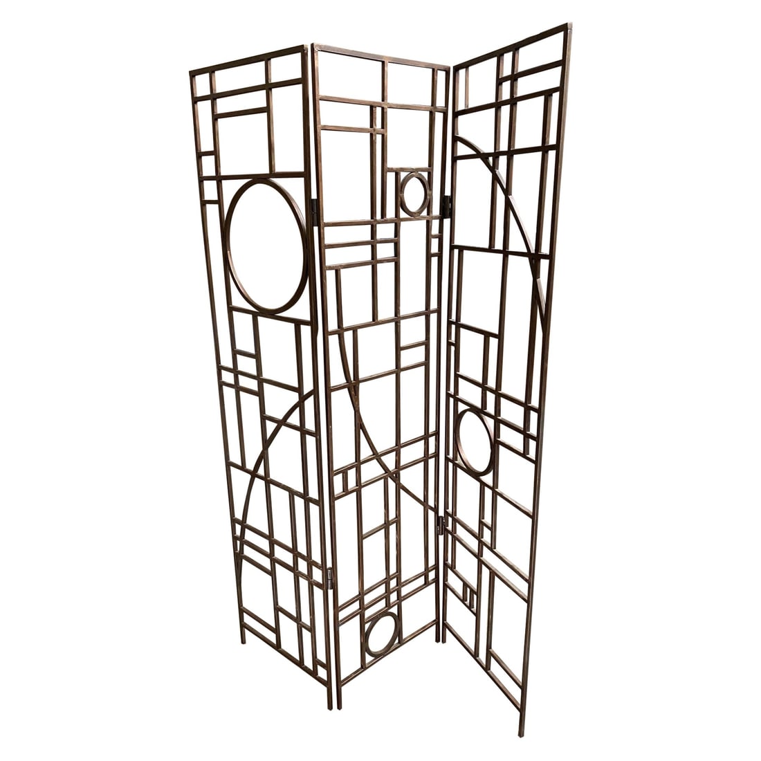 Post Modern Copper Tone Geometric Folding Room Divider by Robert Sonneman (1 of 5)