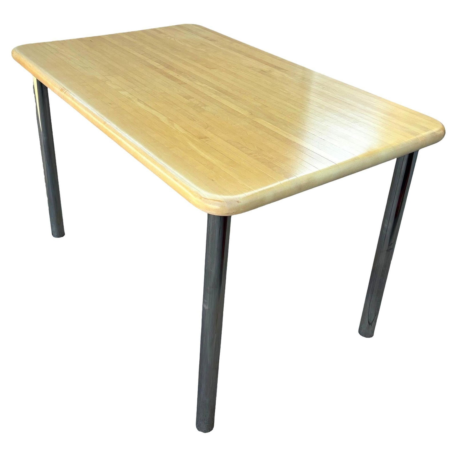 Marcel Breuer Style Mid-Century Blonde Wood & Chrome Dining Table (1 of 5)