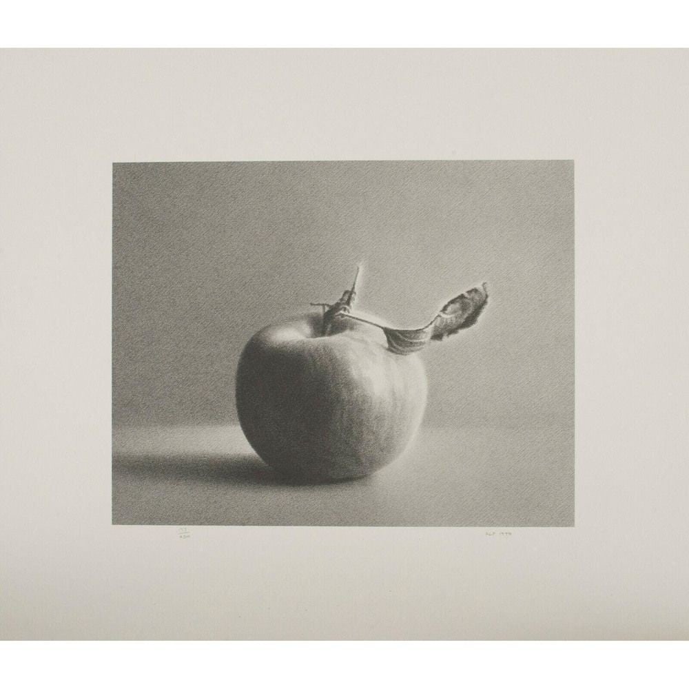 Martha Alf "Apple" Still Life Lithograph Print Limited Edition Signed (187/250): Title: Martha Alf "Apple" Still Life Lithograph Print Limited Edition Signed (187/250) Description: Noted artist Martha Alf, known for still life and pencil drawings of apples and pears, produced this