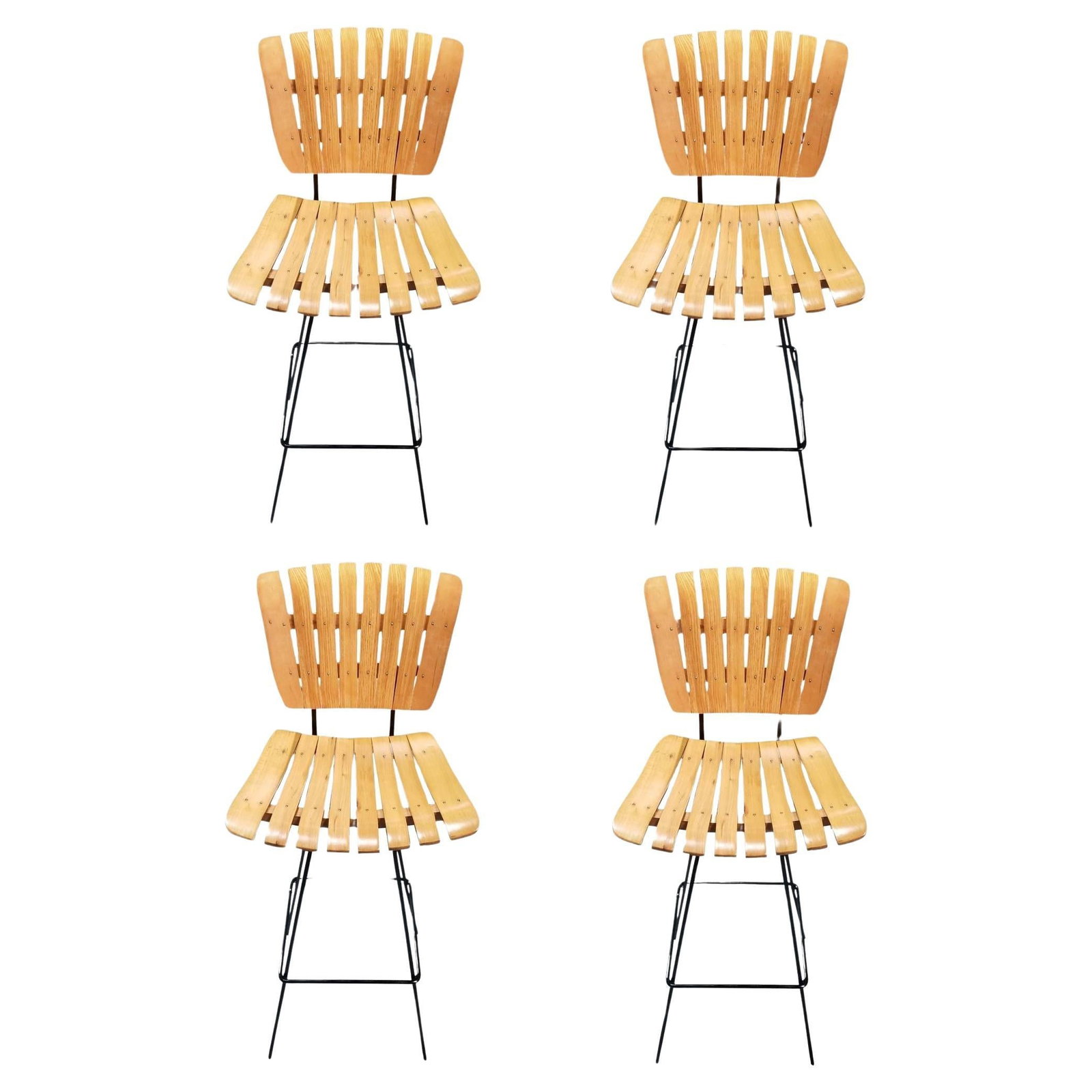 Restored Mid Century Arthur Umanoff Set of Four Slat Bar Stools (1 of 5)