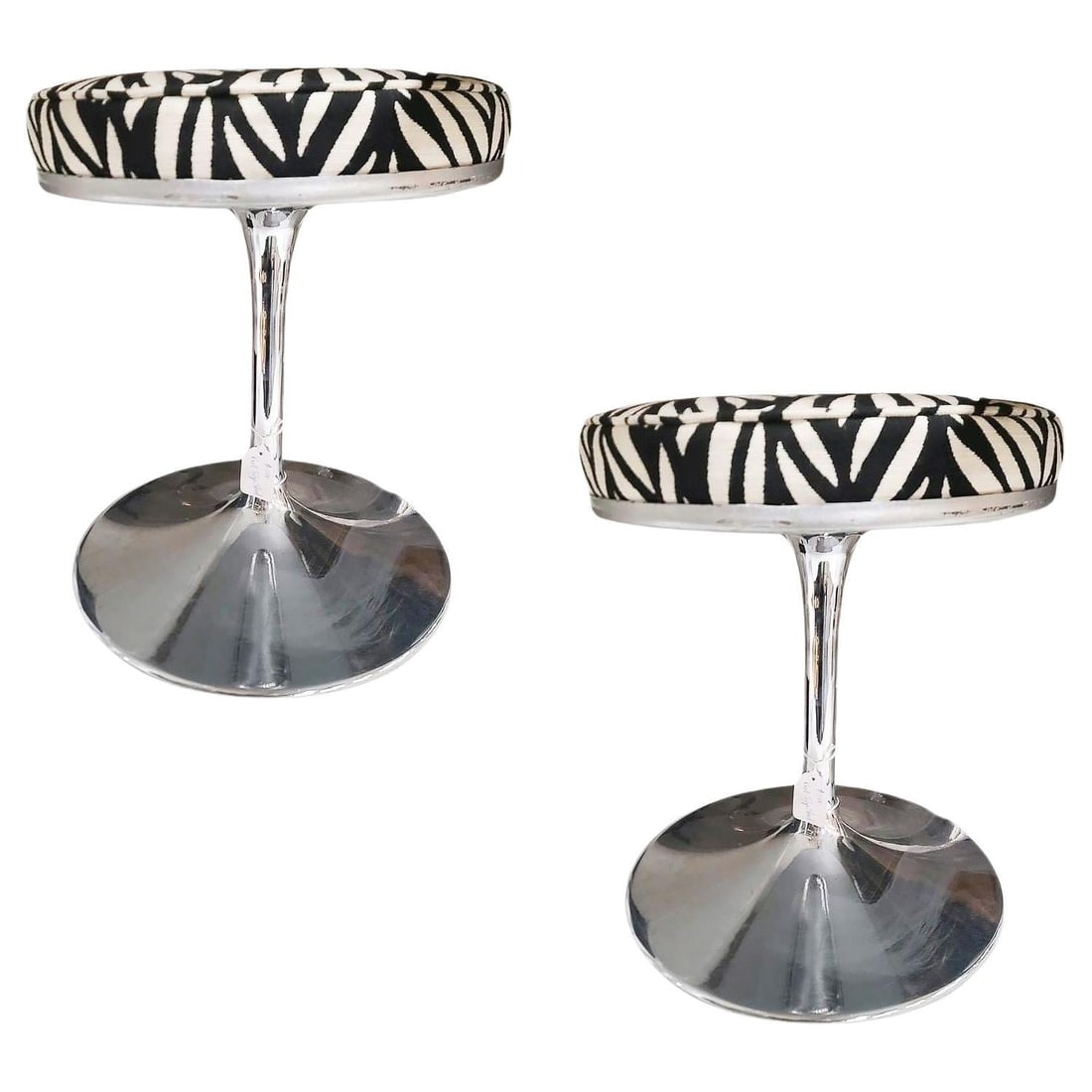 Knoll "Tulip" Chrome Stool by Eero Saarinen W/ Zebra Seat, Pair (1 of 5)