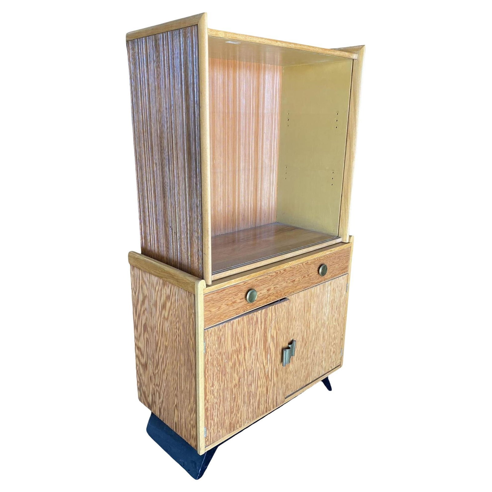 Restored Paul Frankl Combed Wood Sliding Glass Display Cabinet for Brown Saltman (1 of 5)