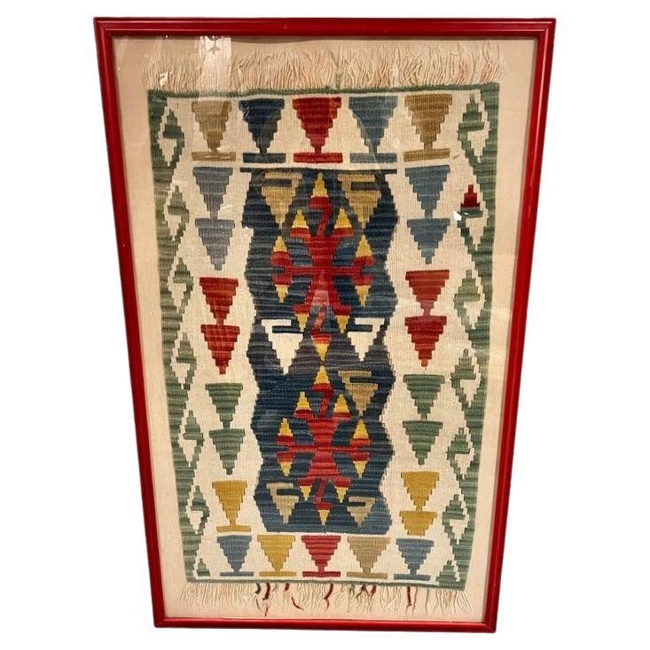 Antique Turkish Anatolian Kilim Rug Framed: Title: Antique Turkish Anatolian Kilim Rug Framed Description: Discover timeless elegance with this framed vintage Turkish Anatolian Killim Rug. Crafted from natural wool, its intricate geometric