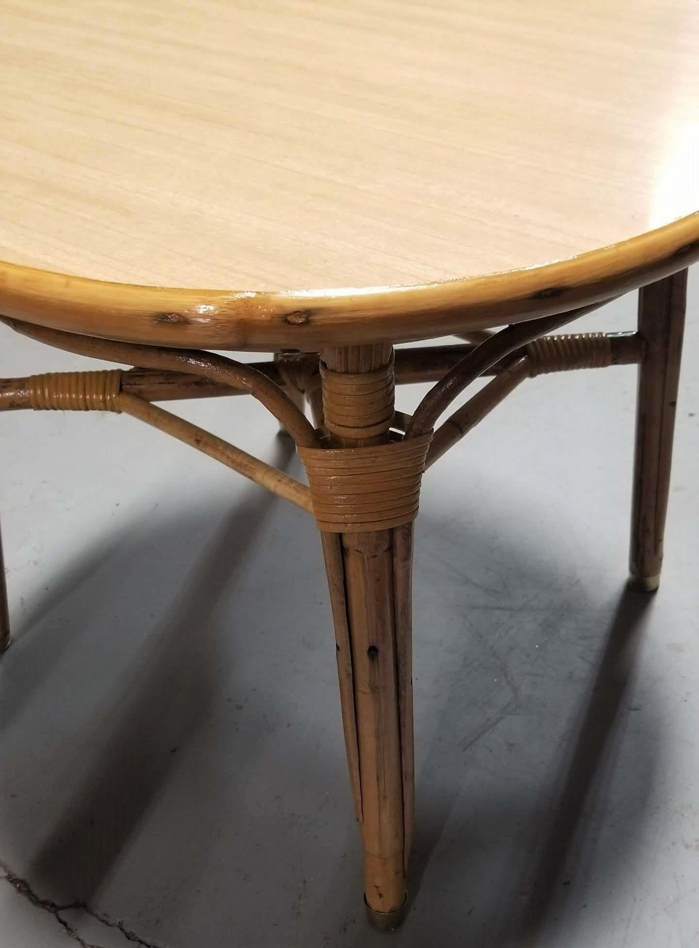Restored Rattan Small Round Side Table - 4