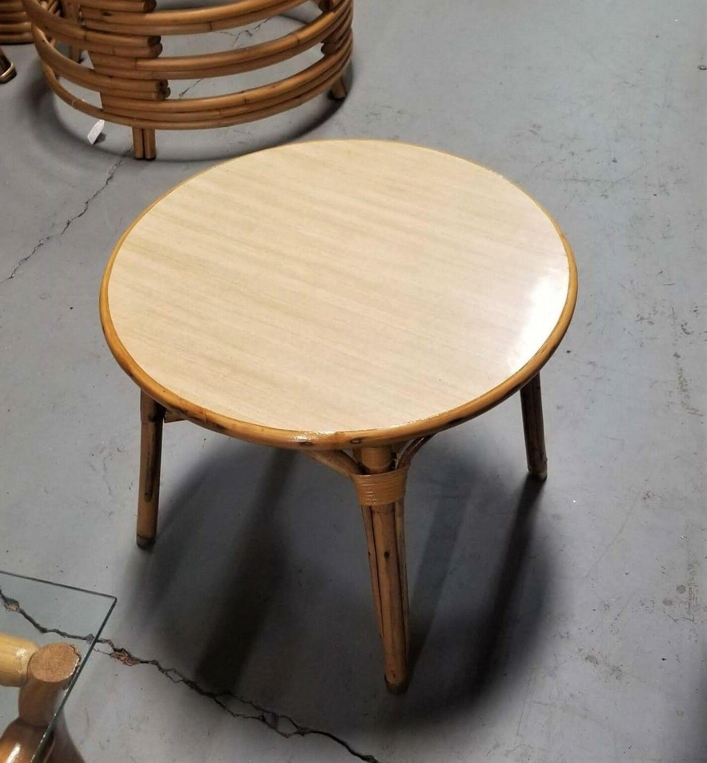 Restored Rattan Small Round Side Table - 5