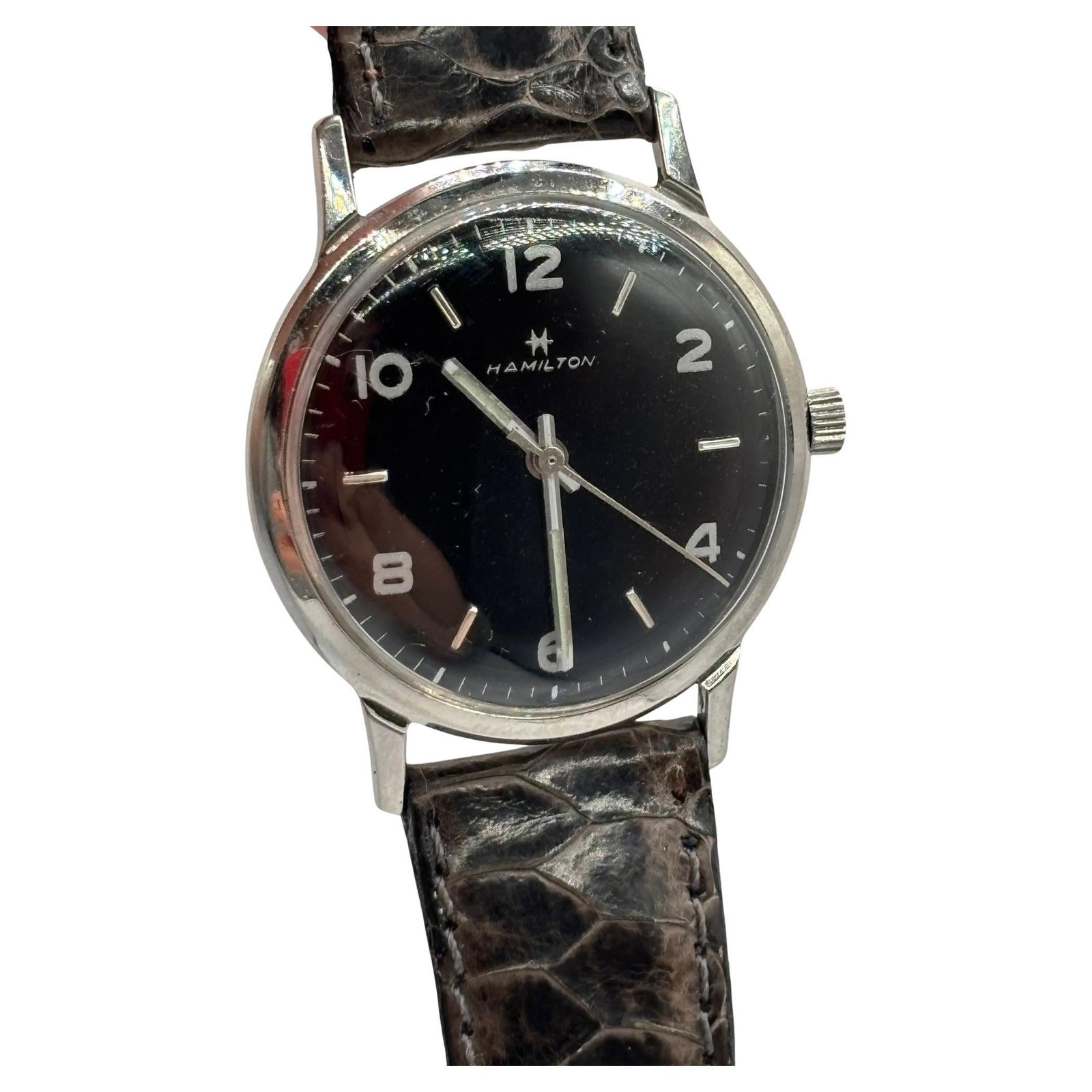 1950 Hamilton Thin-O-Matic Wristwatch w/ Black Dial on Leather Band (1 of 5)