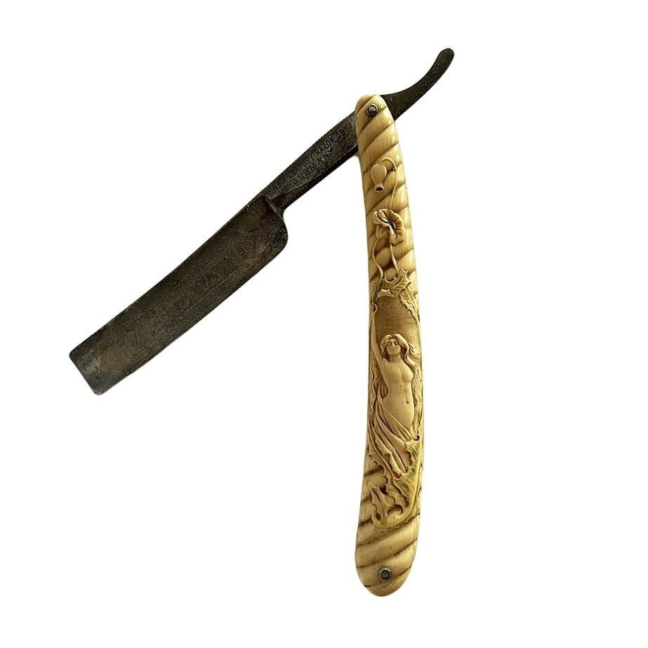 Rare Nude Art Nouveau Ripped Celluloid Straight Razor by Ern. C. Friedr (1 of 5)