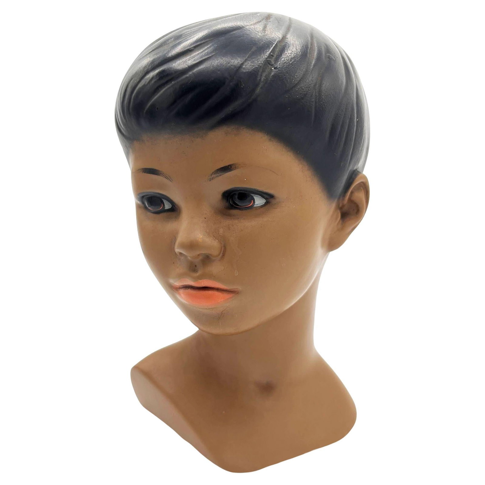 Mid-century Hawaiian Polynesian Boy Chalkware Bust Statue by Marwal: Title: Mid-century Hawaiian Polynesian Boy Chalkware Bust Statue by Marwal Description: Mid-century Hawaiian Polynesian boy Ceramic bust statue by Marwal. The statue features a sculpture of a young Po