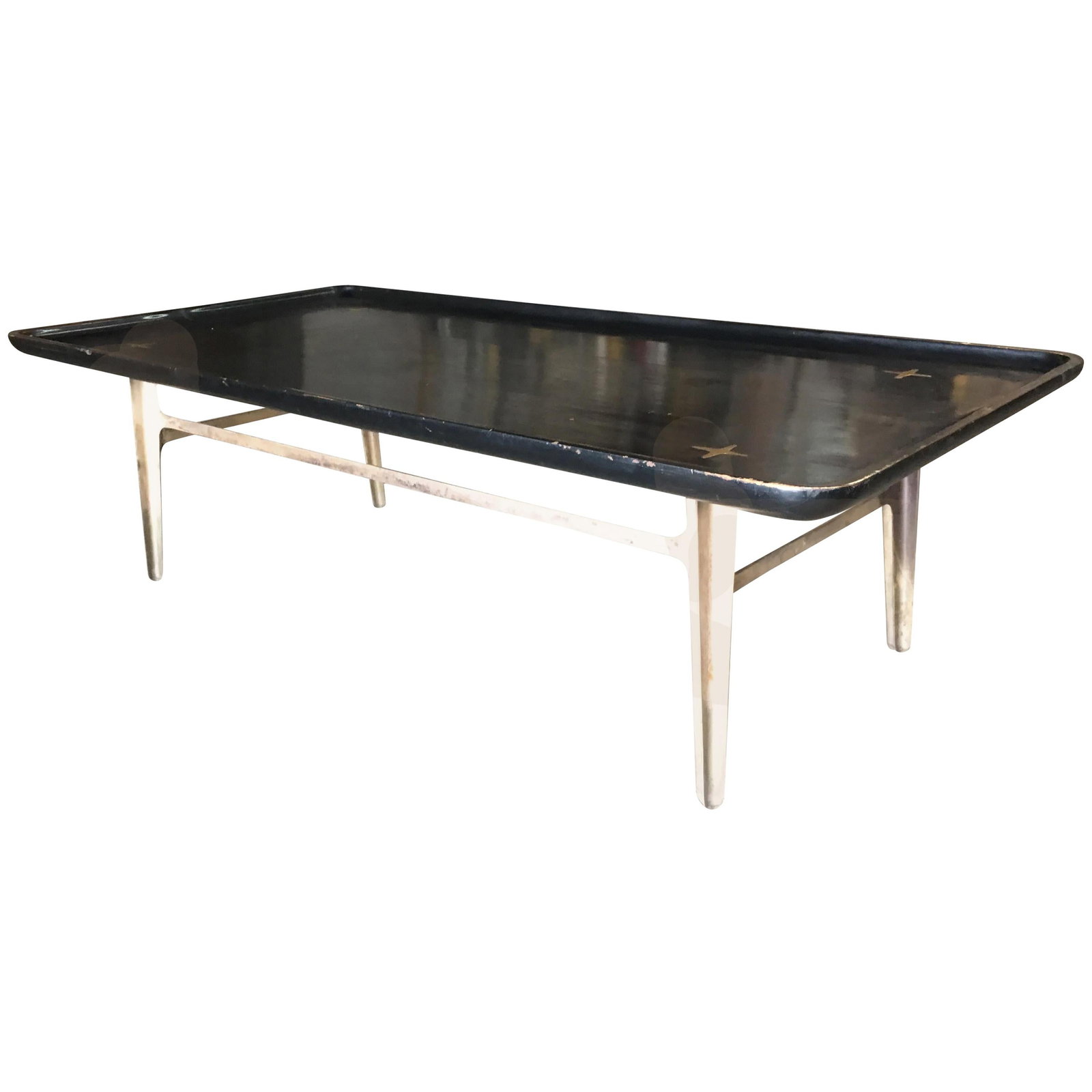 Rare Midcentury Black Lacquer Coffee Table with Solid Cast Bronze Base (1 of 5)