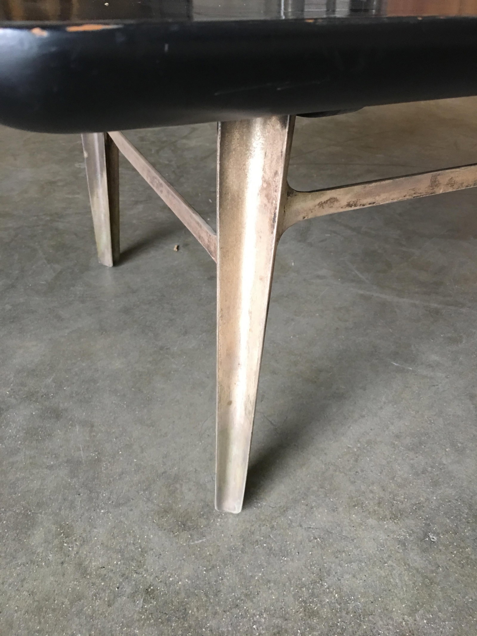 Rare Midcentury Black Lacquer Coffee Table with Solid Cast Bronze Base - 5