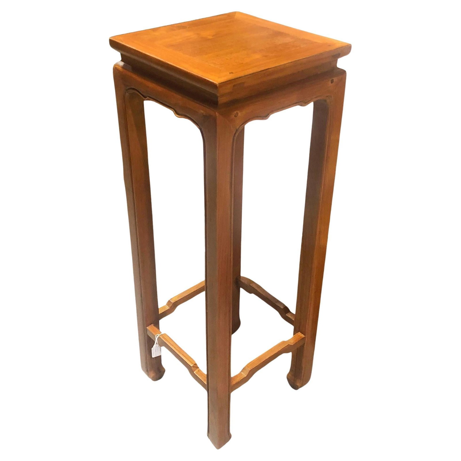 Ming Style Carved Oak Rectangular Incense Plant Stand: Title: Ming Style Carved Oak Rectangular Incense Plant Stand Description: Elevated on graceful square-section legs with refined indented edges above the arched base stretchers, concluding with inward-