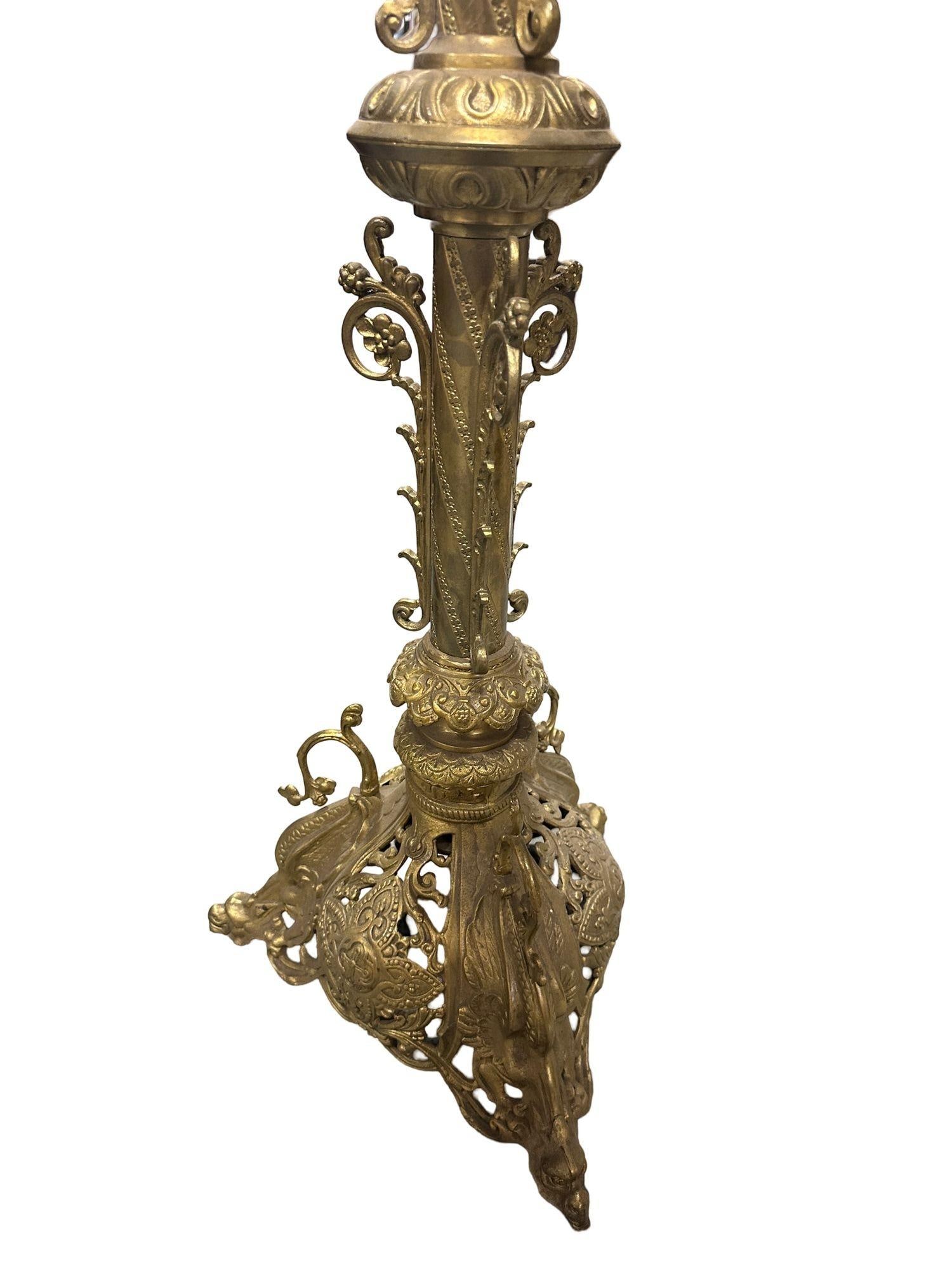 Hollywood Regency Neo-Gothic Scrolling Solid Brass Dragon Table Lamp - 3