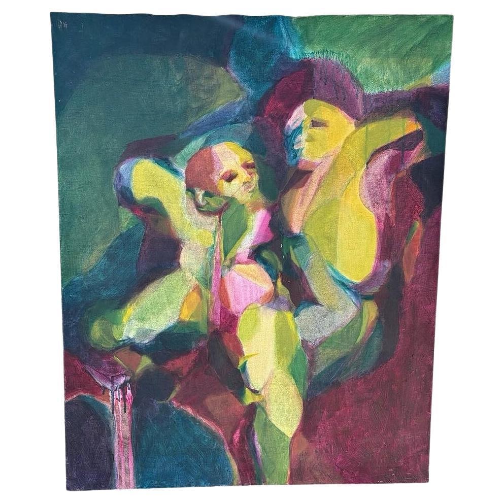 Abstract Expressionist Multi-colored Figures Oil on Canvas Signed Mars: Title: Abstract Expressionist Multi-colored Figures Oil on Canvas Signed Mars Description: This captivating oil on stretched canvas, signed in pencil "MARS" on the wood of the canvas frame. Rendered