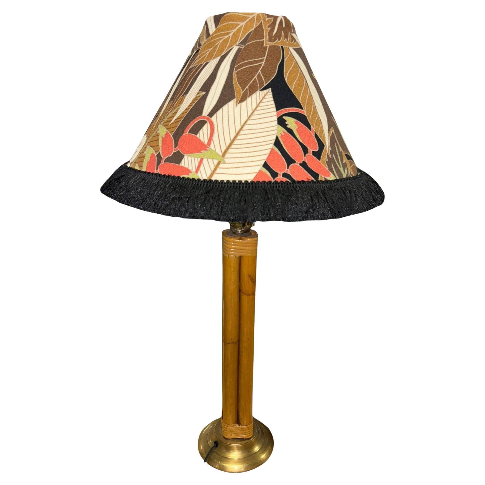 Restored Four Strand Rattan Table Lamp With Fancy Wrapping and Vintage Lampshade (1 of 5)